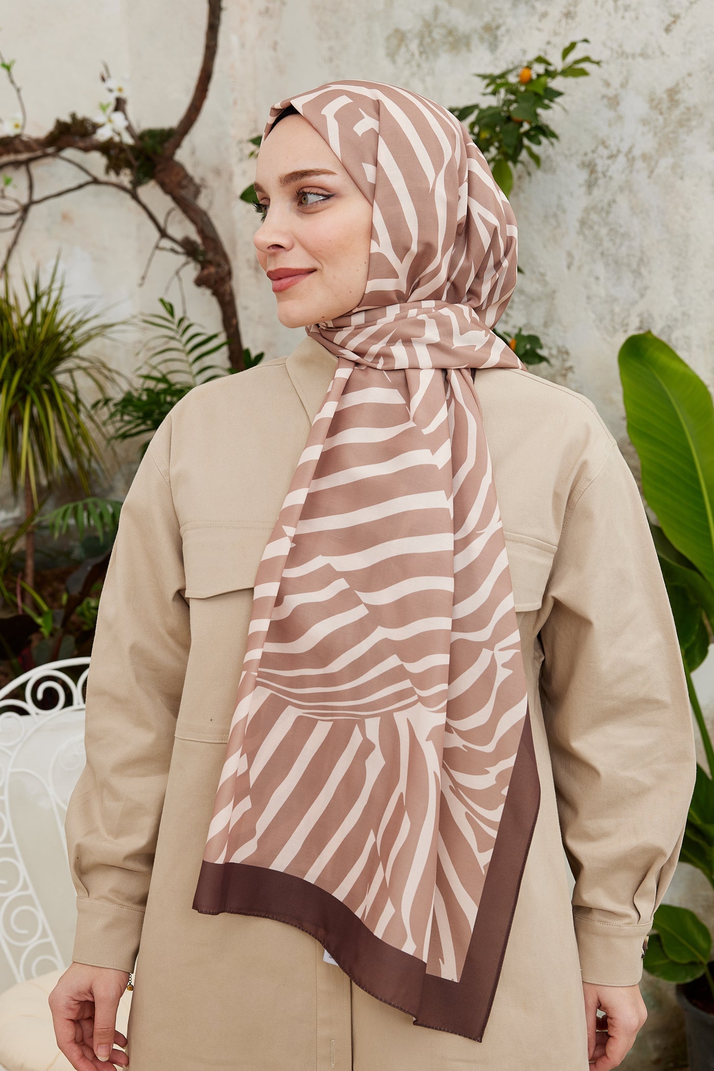 Pro Line Zebra Desen Şal - Vizon - Bej