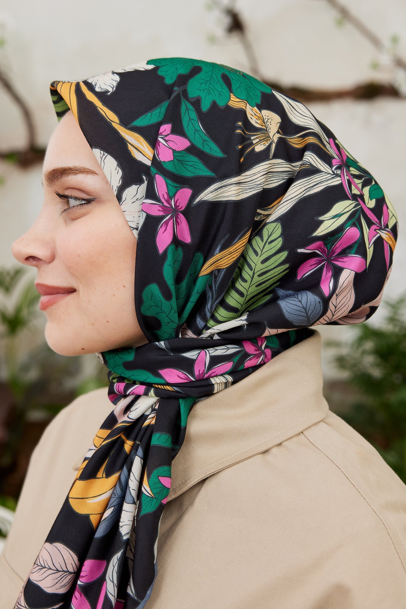 Pro Line Viola Desen Eşarp - Koyu Yeşil - Turuncu