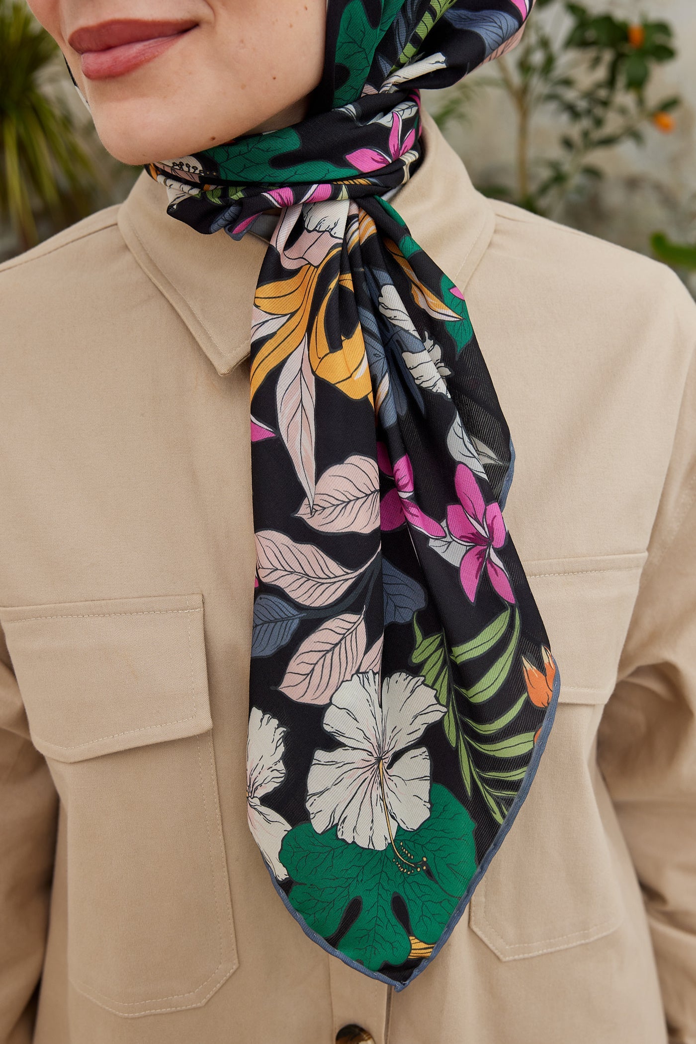 Pro Line Viola Desen Eşarp - Koyu Yeşil - Turuncu