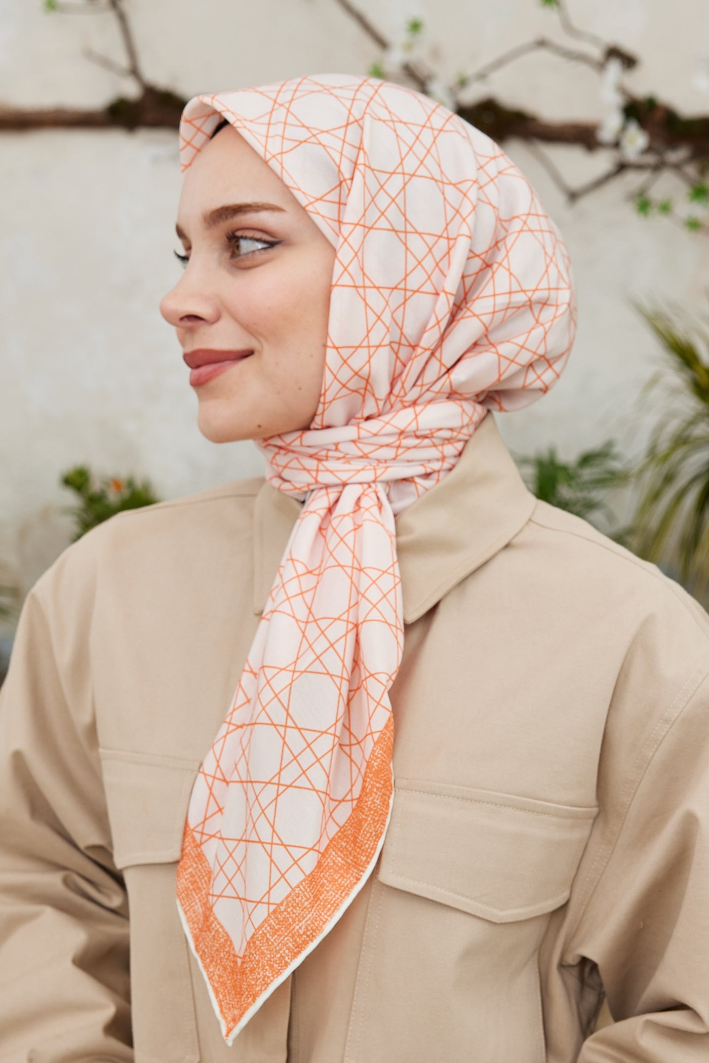 Pro Line Geometric Desen Eşarp - Turuncu