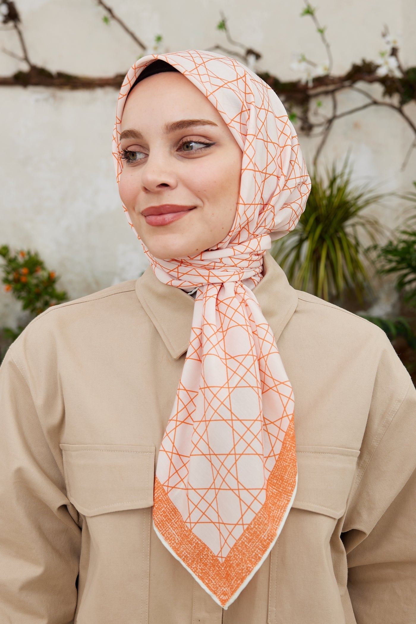 Pro Line Geometric Desen Eşarp - Turuncu