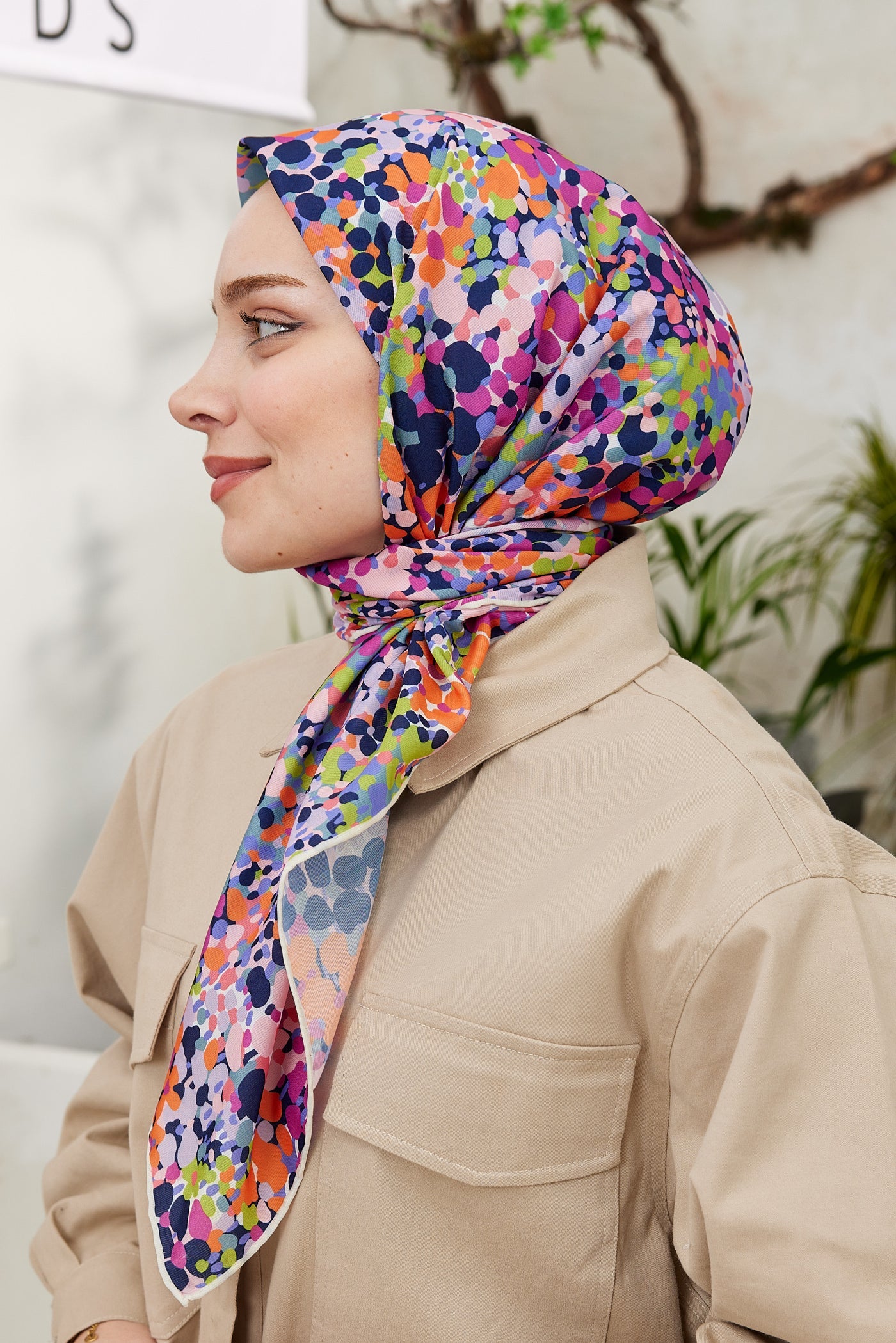 Pro Line Lavin Desen Eşarp - Lacivert - Fuşya