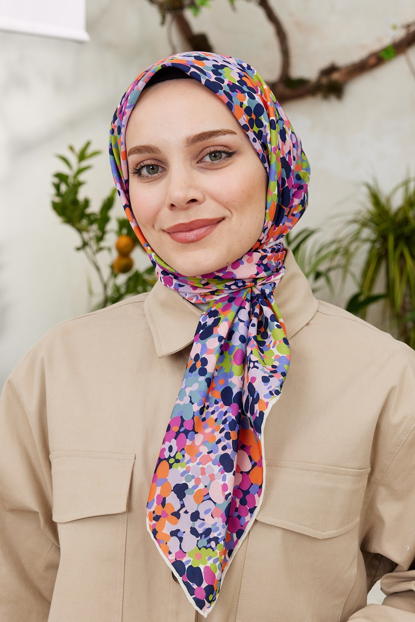 Pro Line Lavin Desen Eşarp - Lacivert - Fuşya