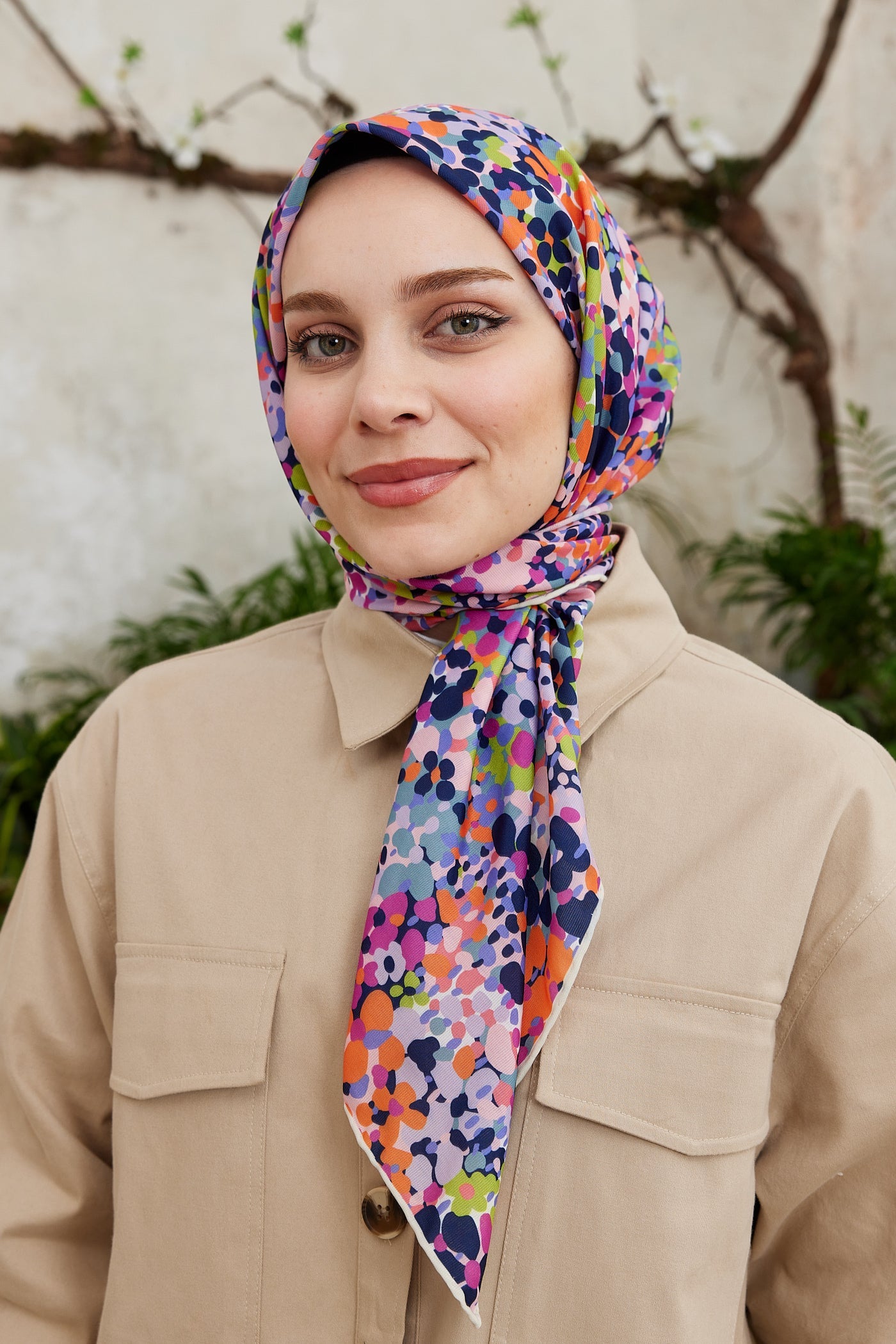 Pro Line Lavin Desen Eşarp - Lacivert - Fuşya