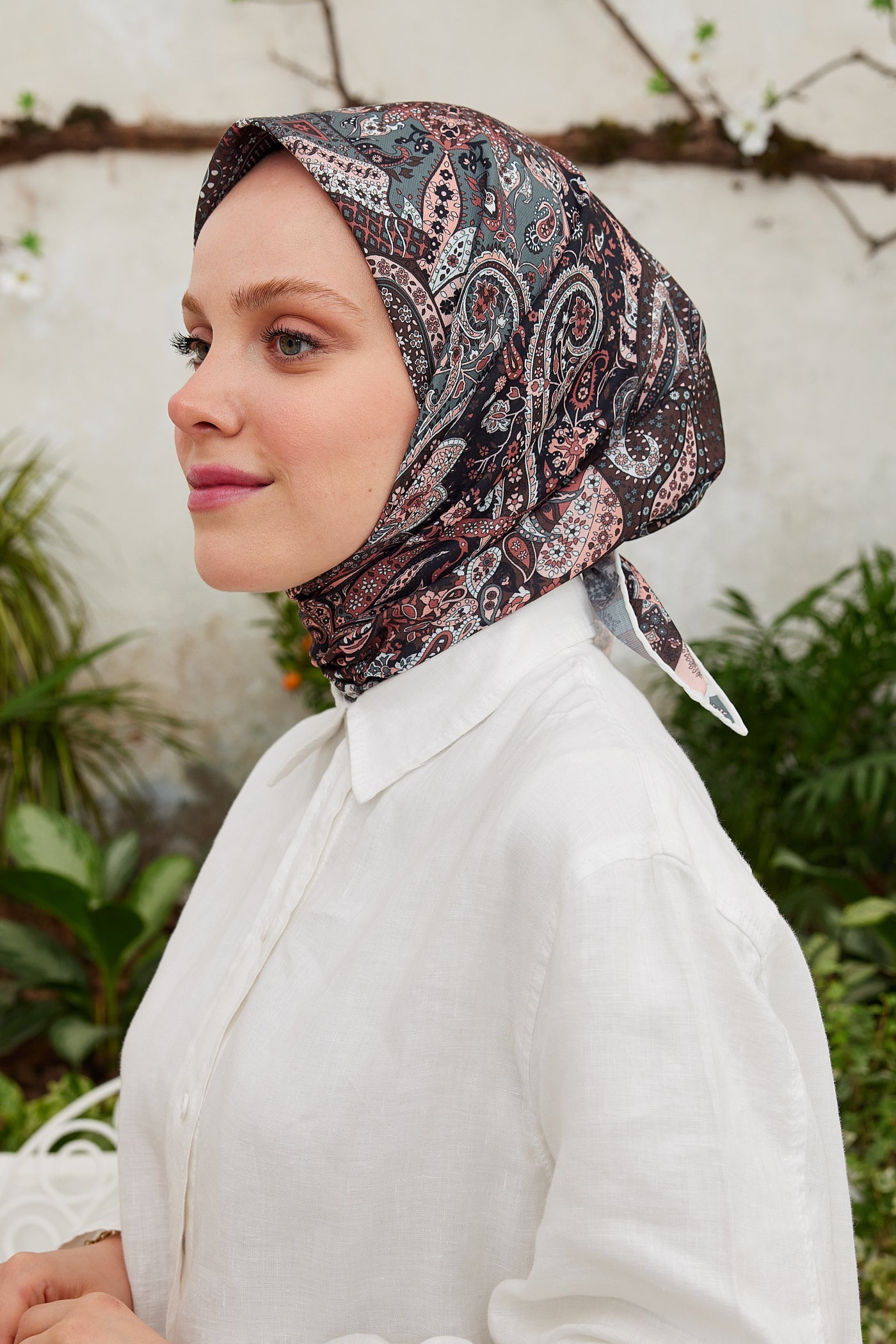 Pro Line Etnic Desen Eşarp - Gri - Kahve