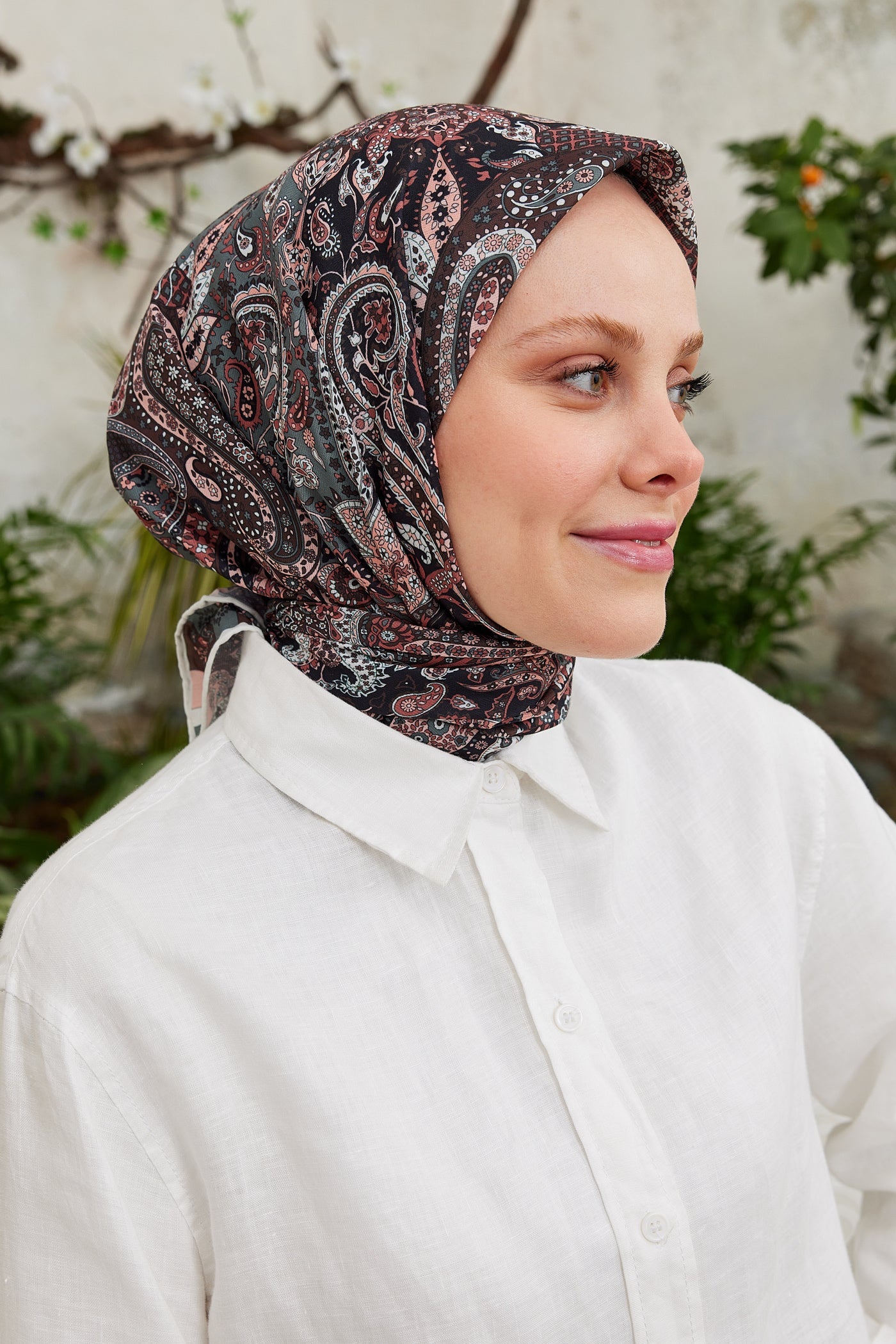 Pro Line Etnic Desen Eşarp - Gri - Kahve