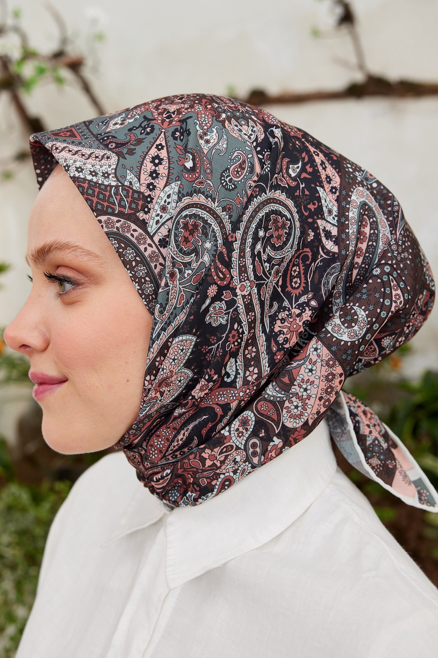 Pro Line Etnic Desen Eşarp - Gri - Kahve