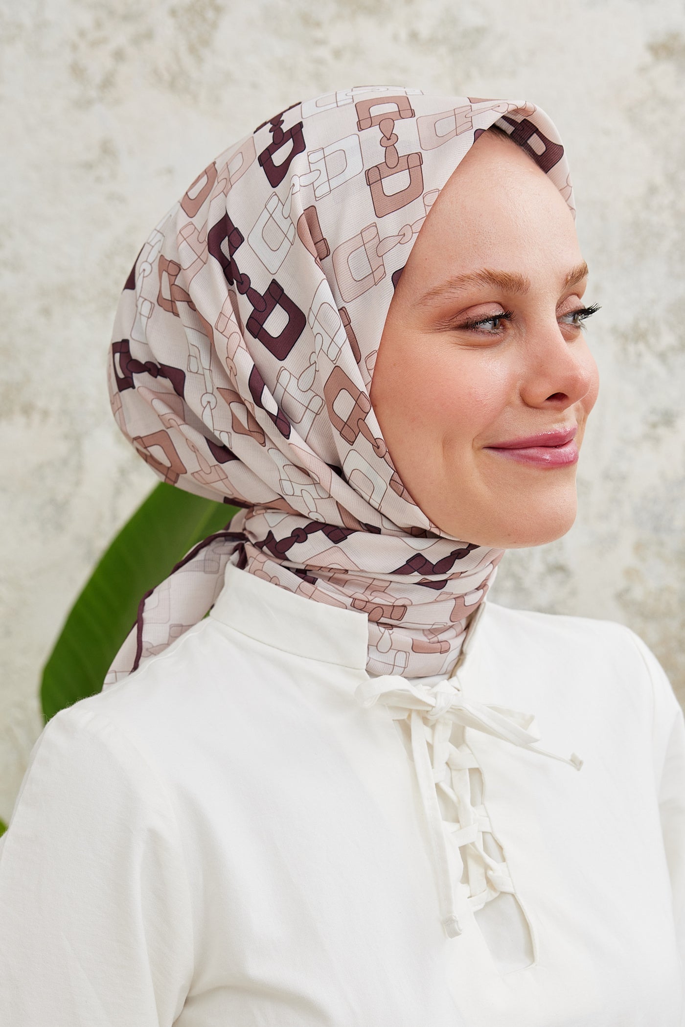 Pro Line Zincir Desen Eşarp - Acı Kahve - Bej