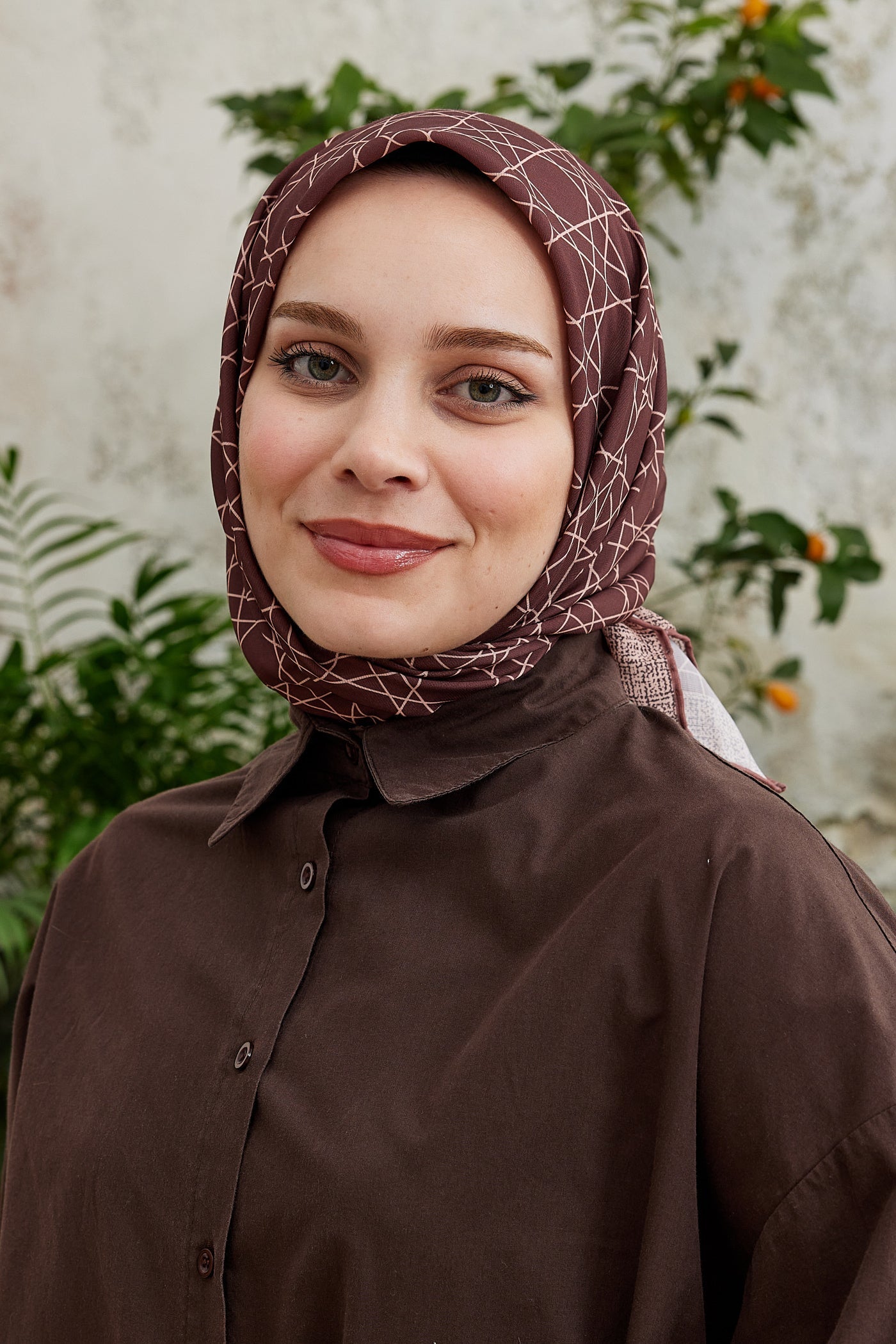 Pro Line Geometric Desen Eşarp - Taba