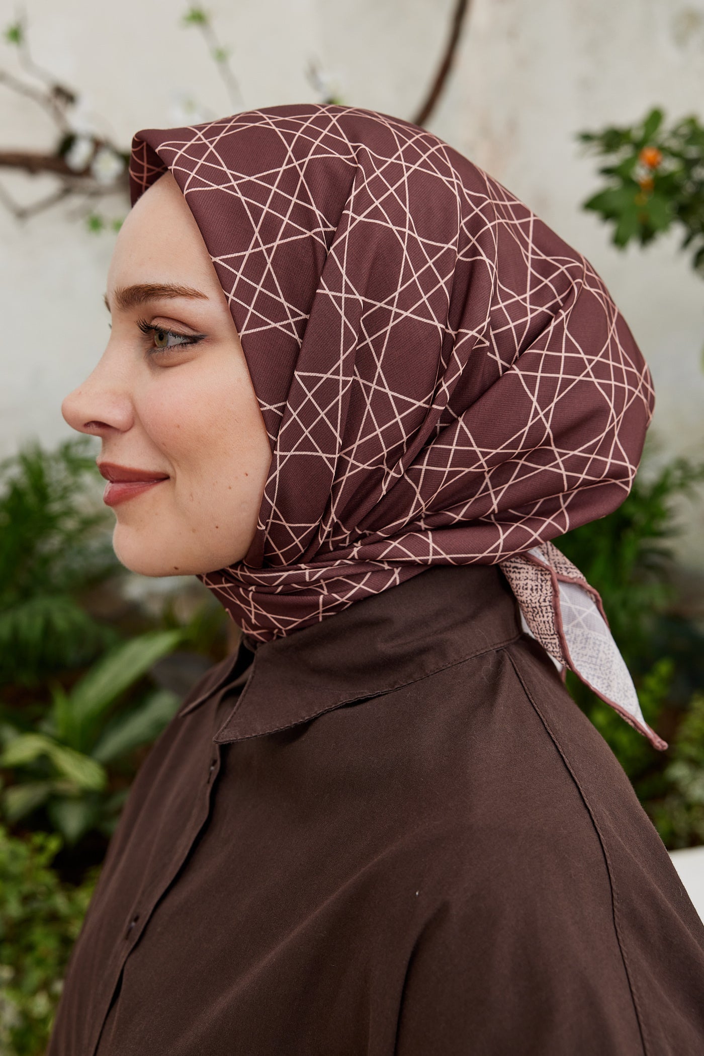 Pro Line Geometric Desen Eşarp - Taba