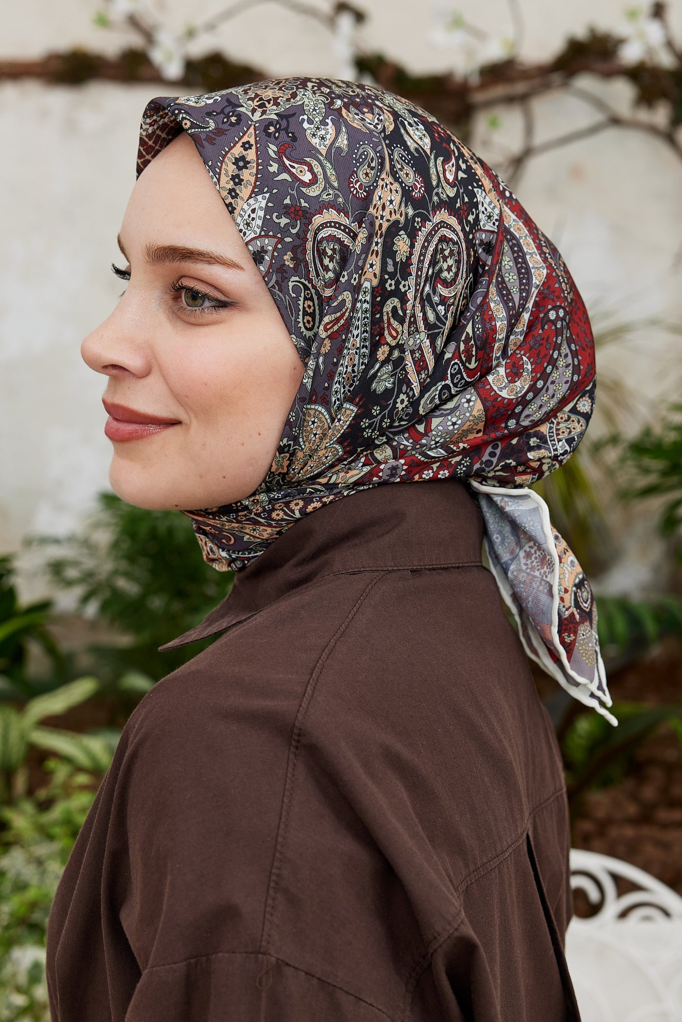 Pro Line Etnic Desen Eşarp - Bordo - Füme