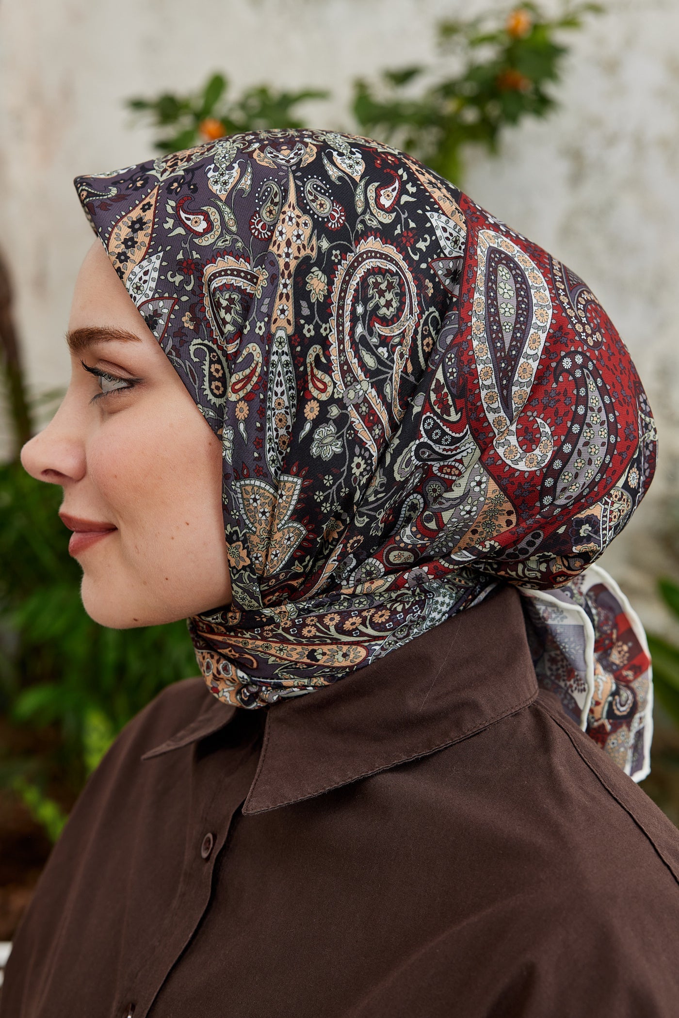 Pro Line Etnic Desen Eşarp - Bordo - Füme