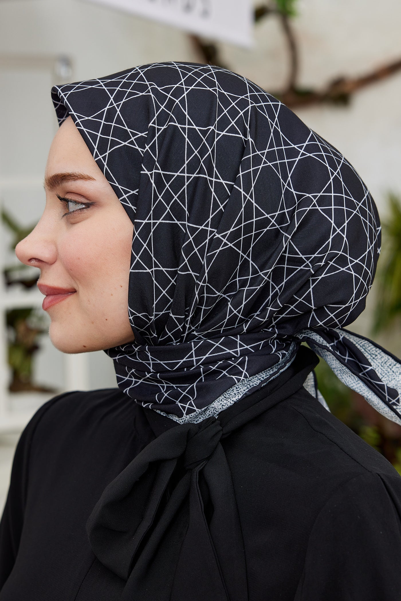 Pro Line Geometric Desen Eşarp - Siyah