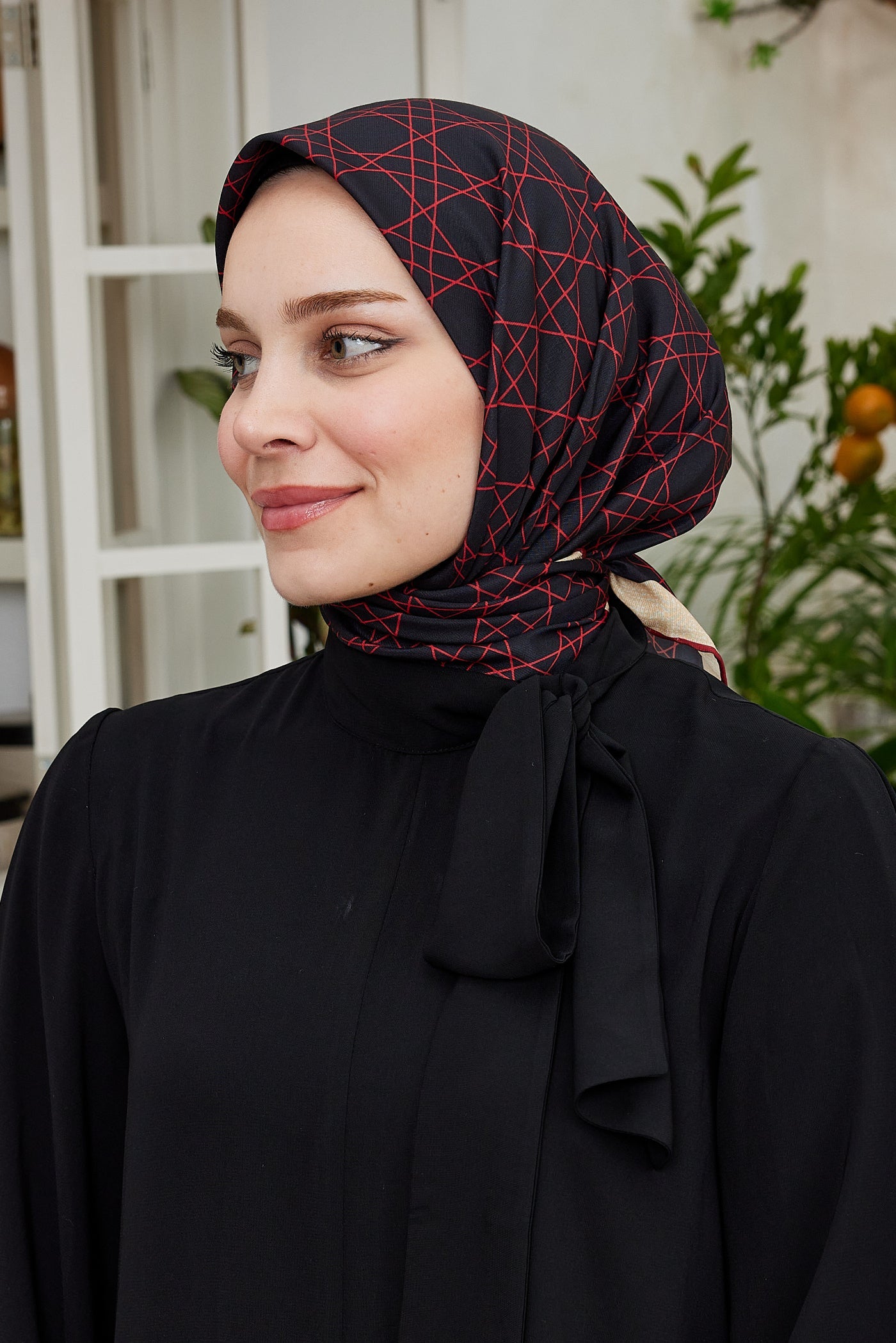 Pro Line Geometric Desen Eşarp - Bordo