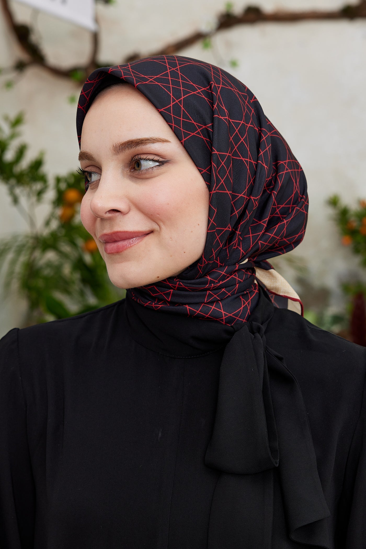 Pro Line Geometric Desen Eşarp - Bordo