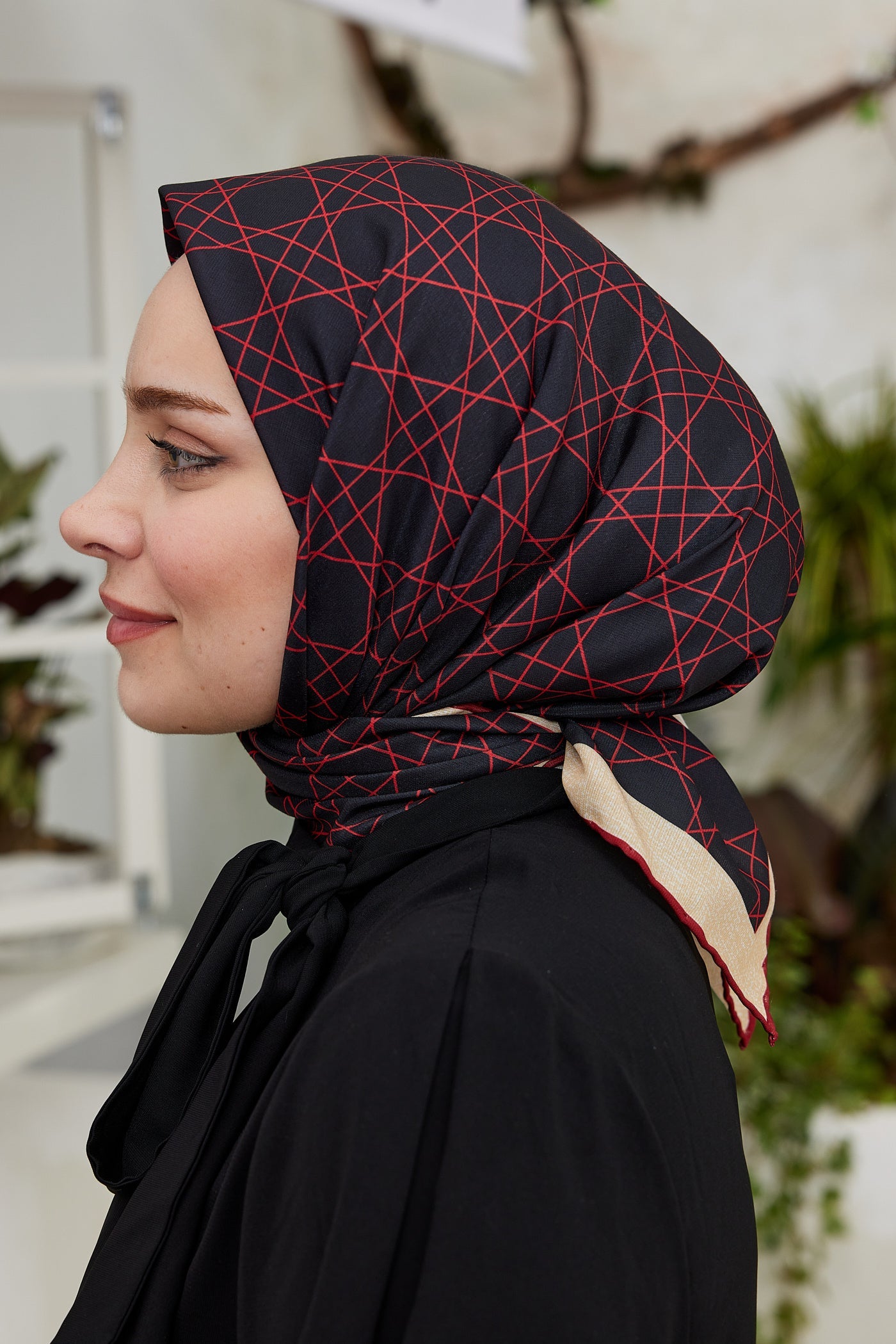 Pro Line Geometric Desen Eşarp - Bordo