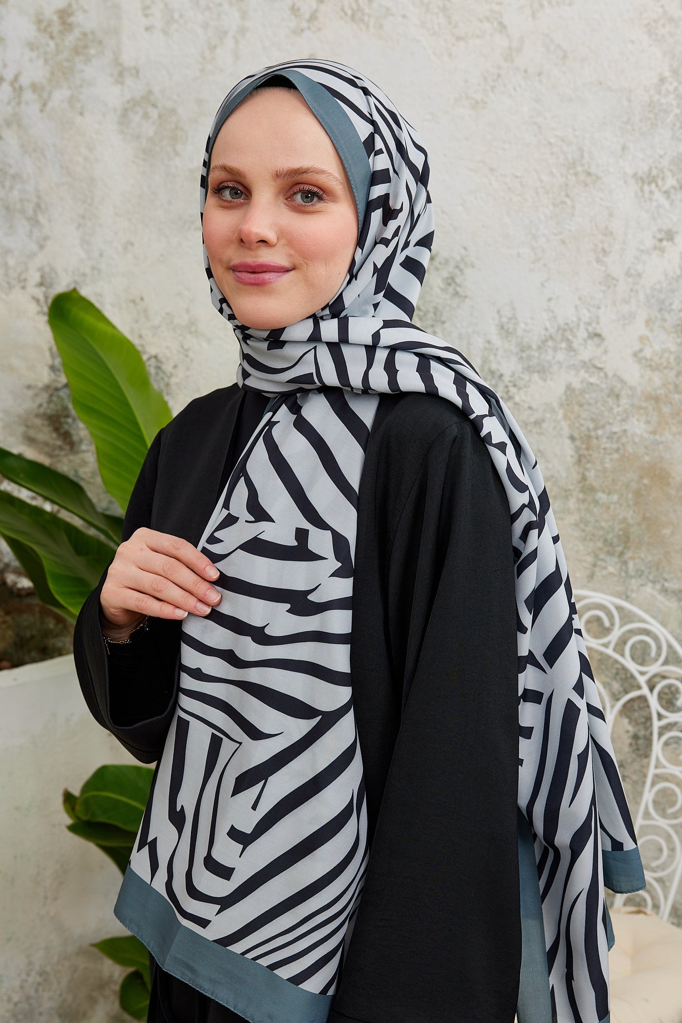 Pro Line Zebra Desen Şal - Gri - Siyah