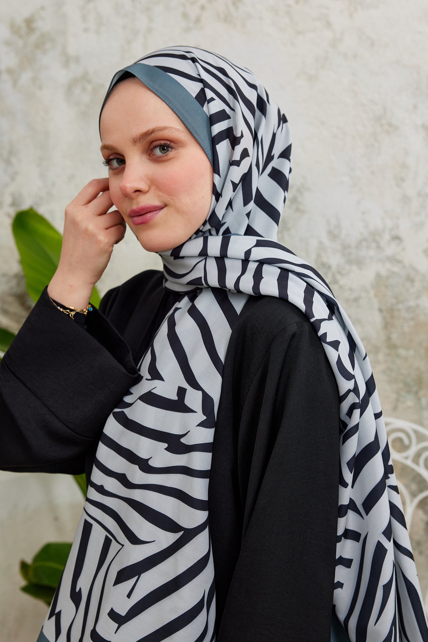 Pro Line Zebra Desen Şal - Gri - Siyah