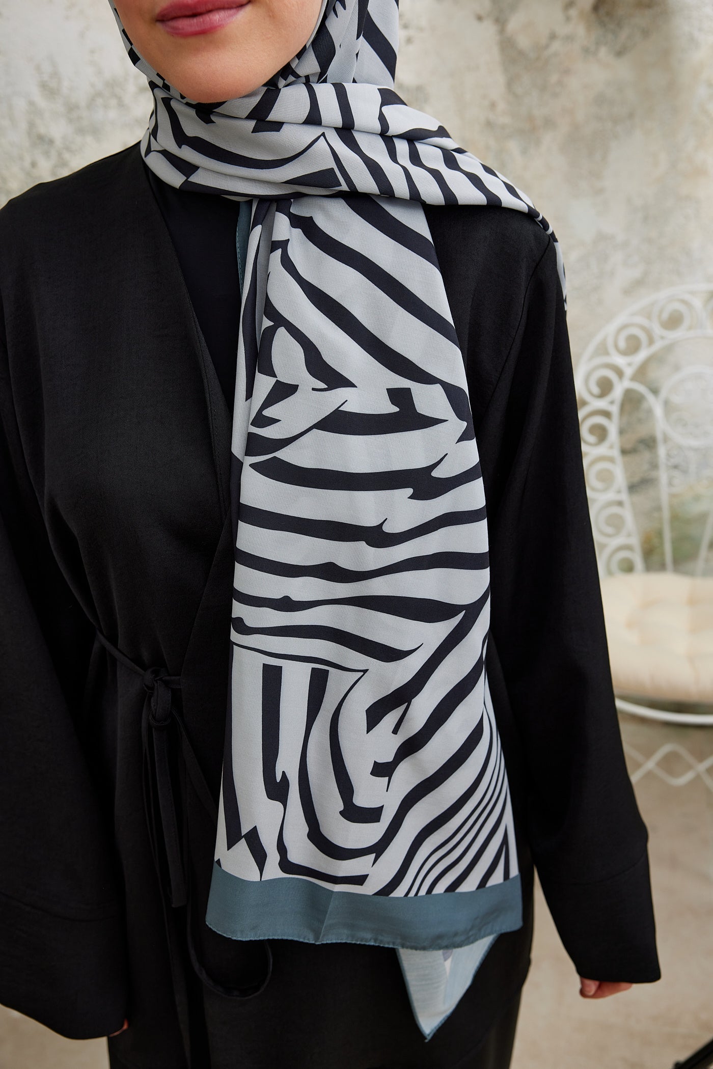 Pro Line Zebra Desen Şal - Gri - Siyah