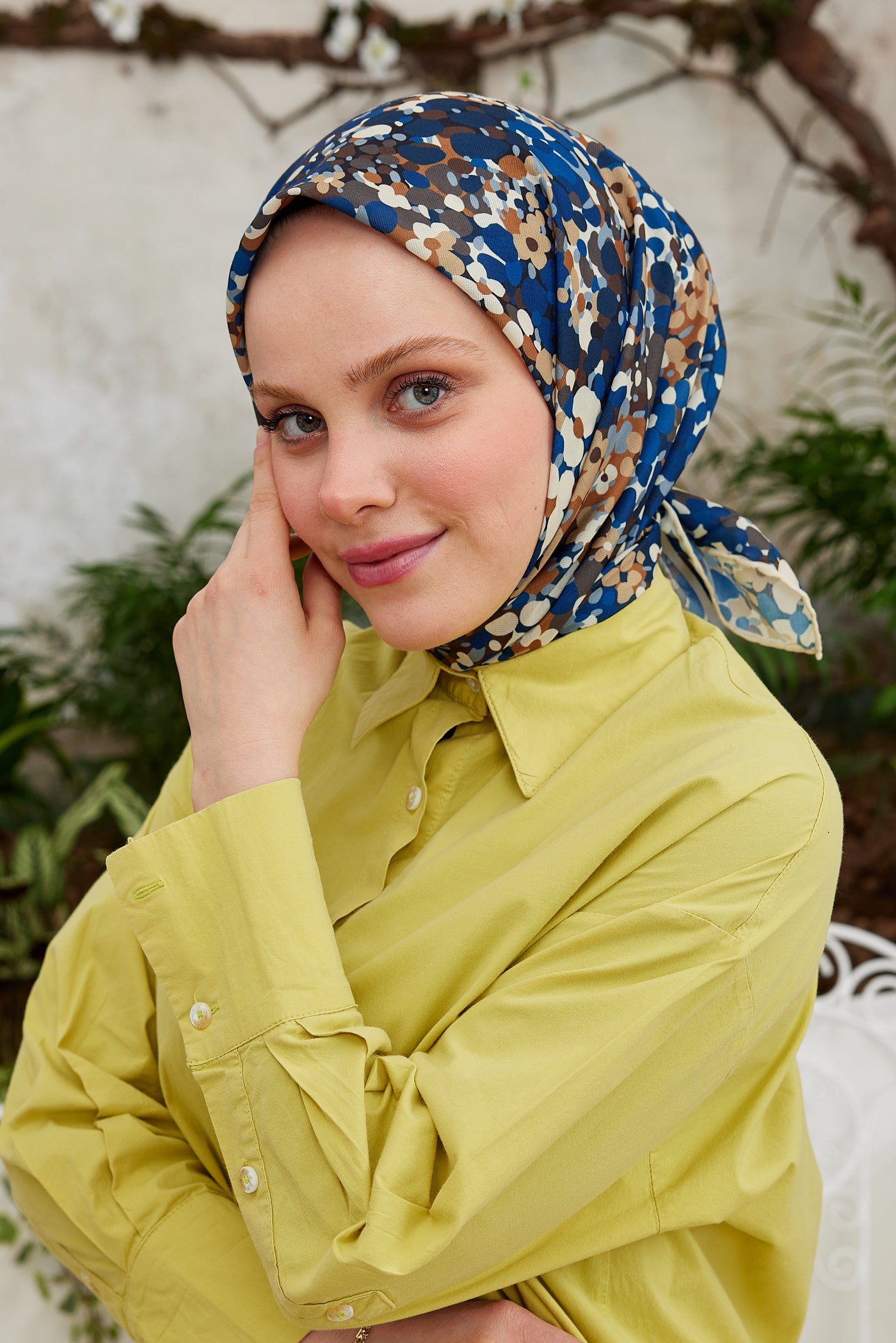 Pro Line Lavin Desen Eşarp - Kahverengi - Lacivert