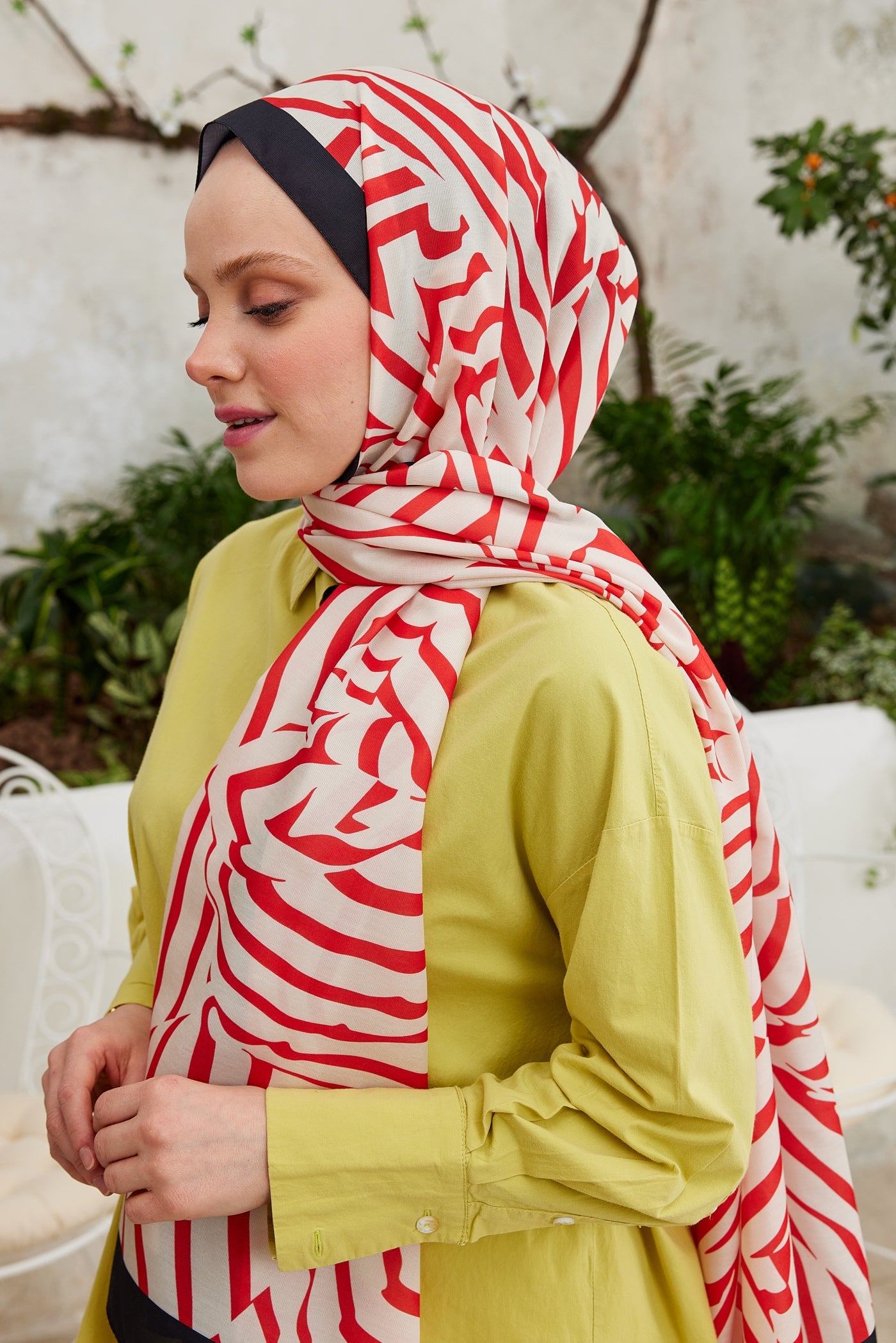 Pro Line Zebra Desen Şal - Beyaz - Kırmızı