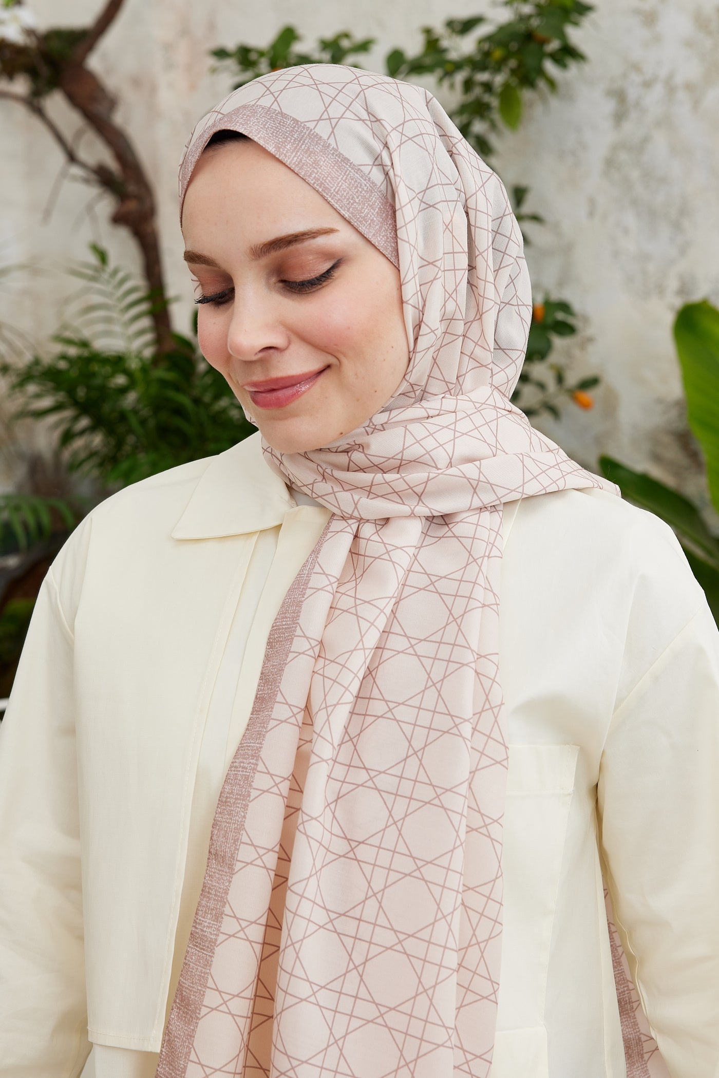 Pro Line Geometric Desen Şal - Gül Kurusu