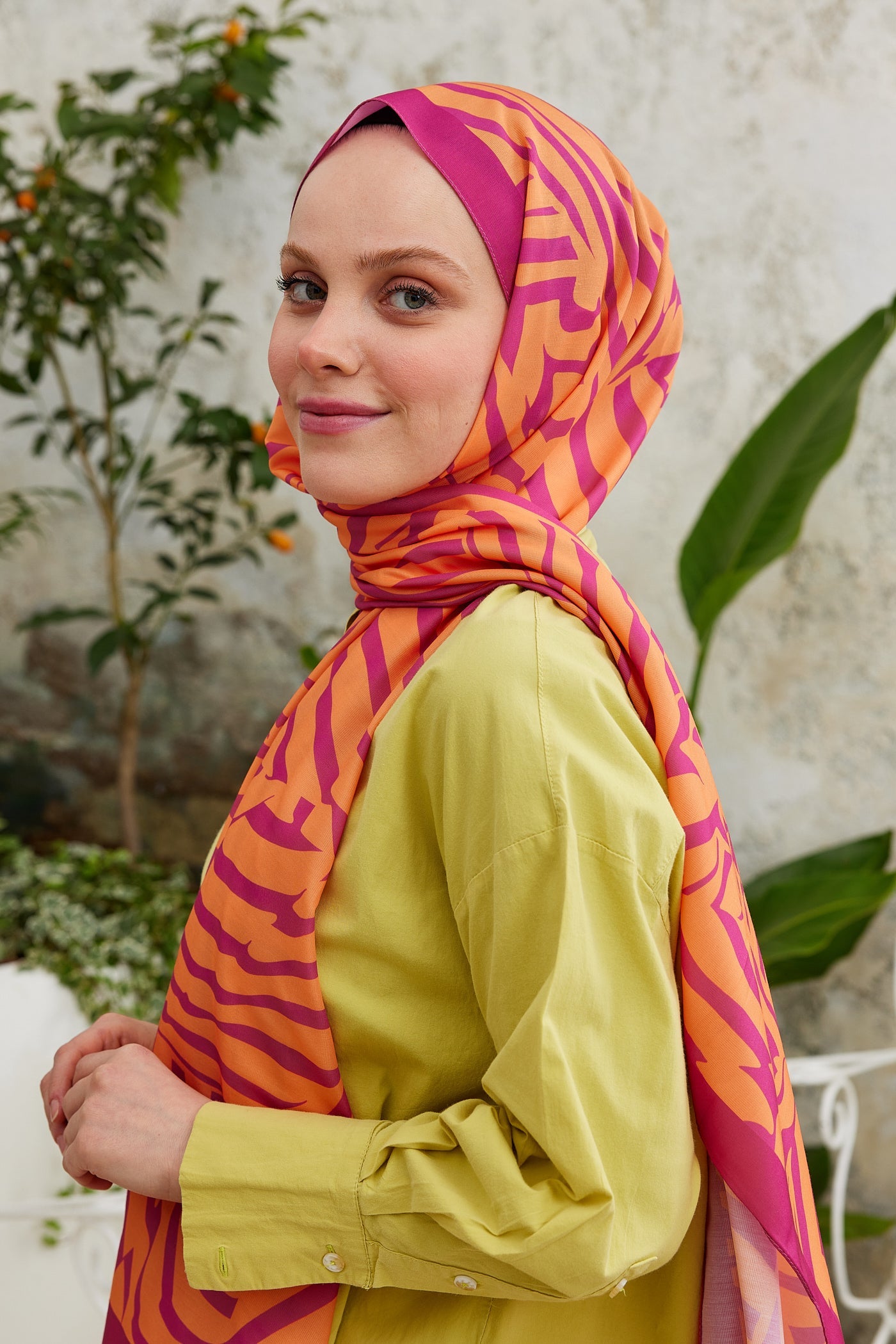 Pro Line Zebra Desen Şal - Turuncu - Fuşya