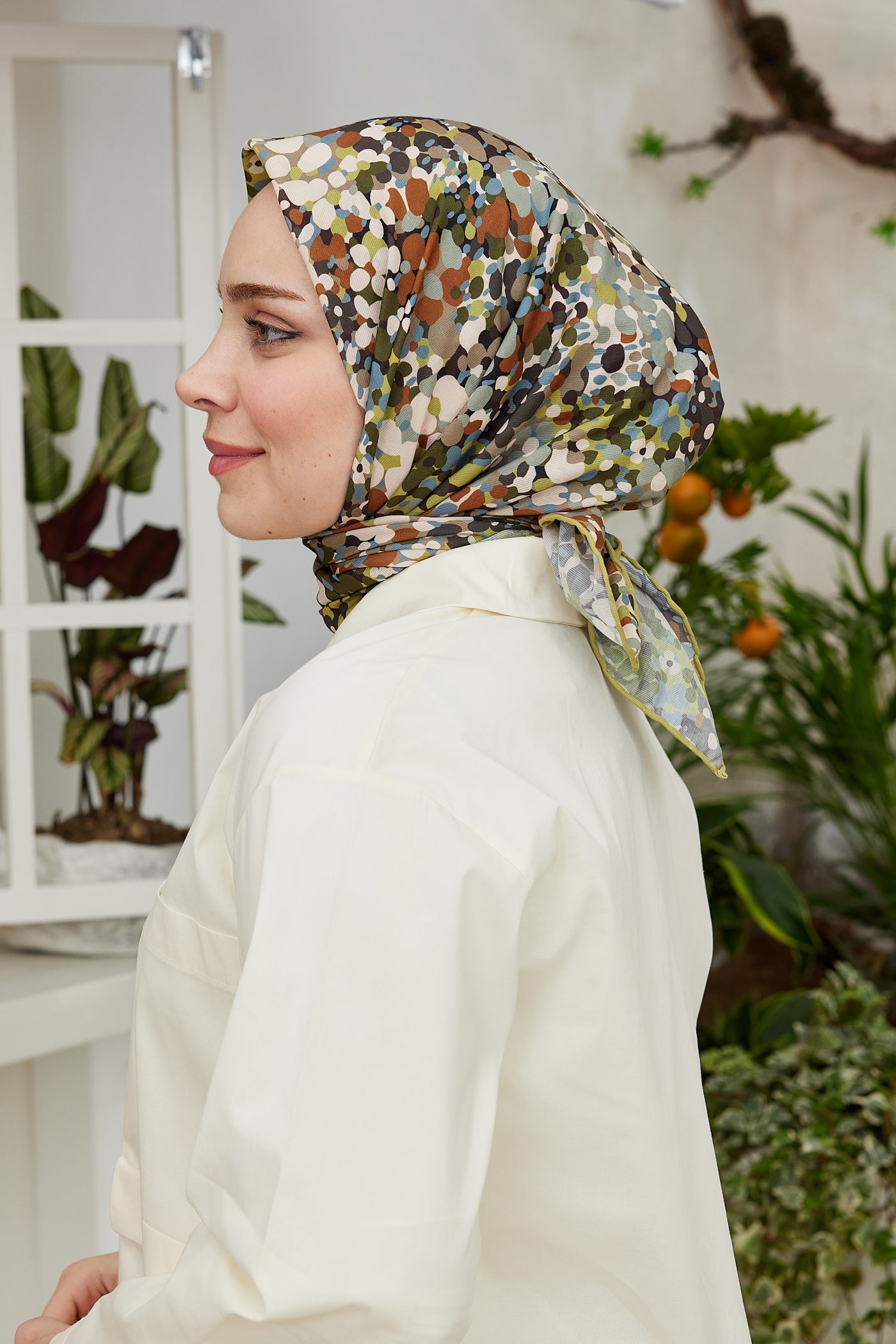 Pro Line Lavin Desen Eşarp - Yağ Yeşil - Kahverengi