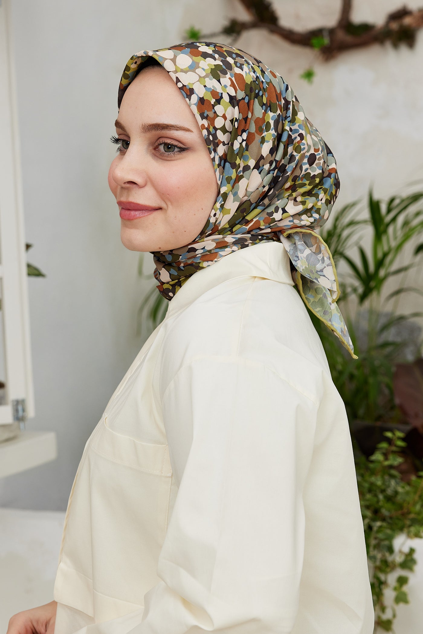 Pro Line Lavin Desen Eşarp - Yağ Yeşil - Kahverengi