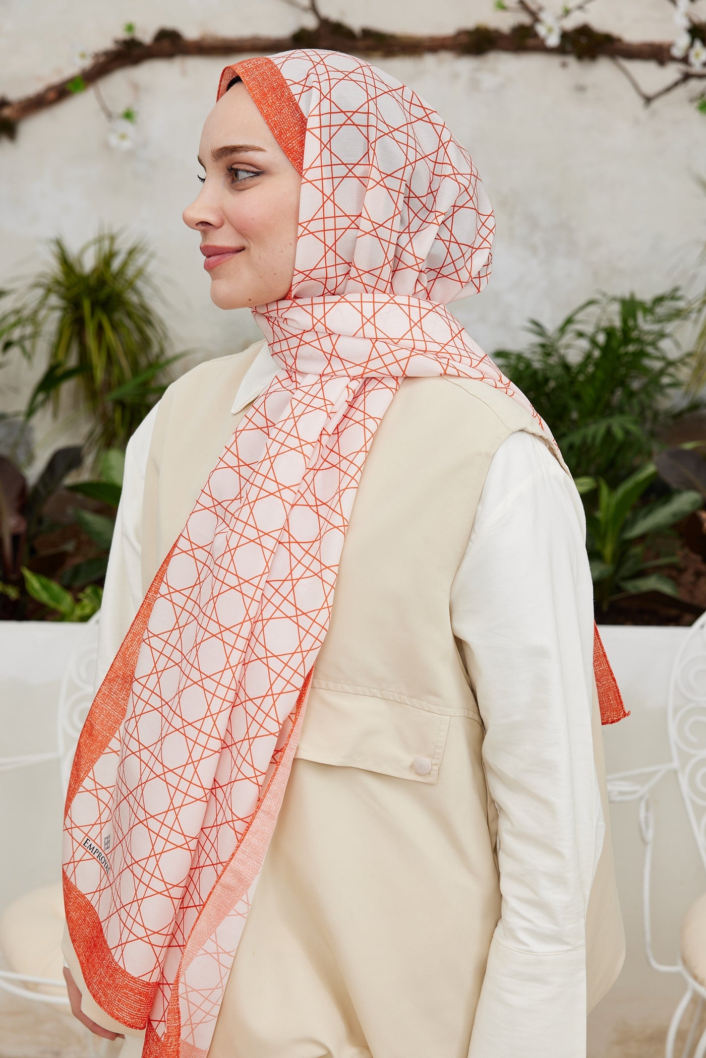 Pro Line Geometric Desen Şal - Turuncu