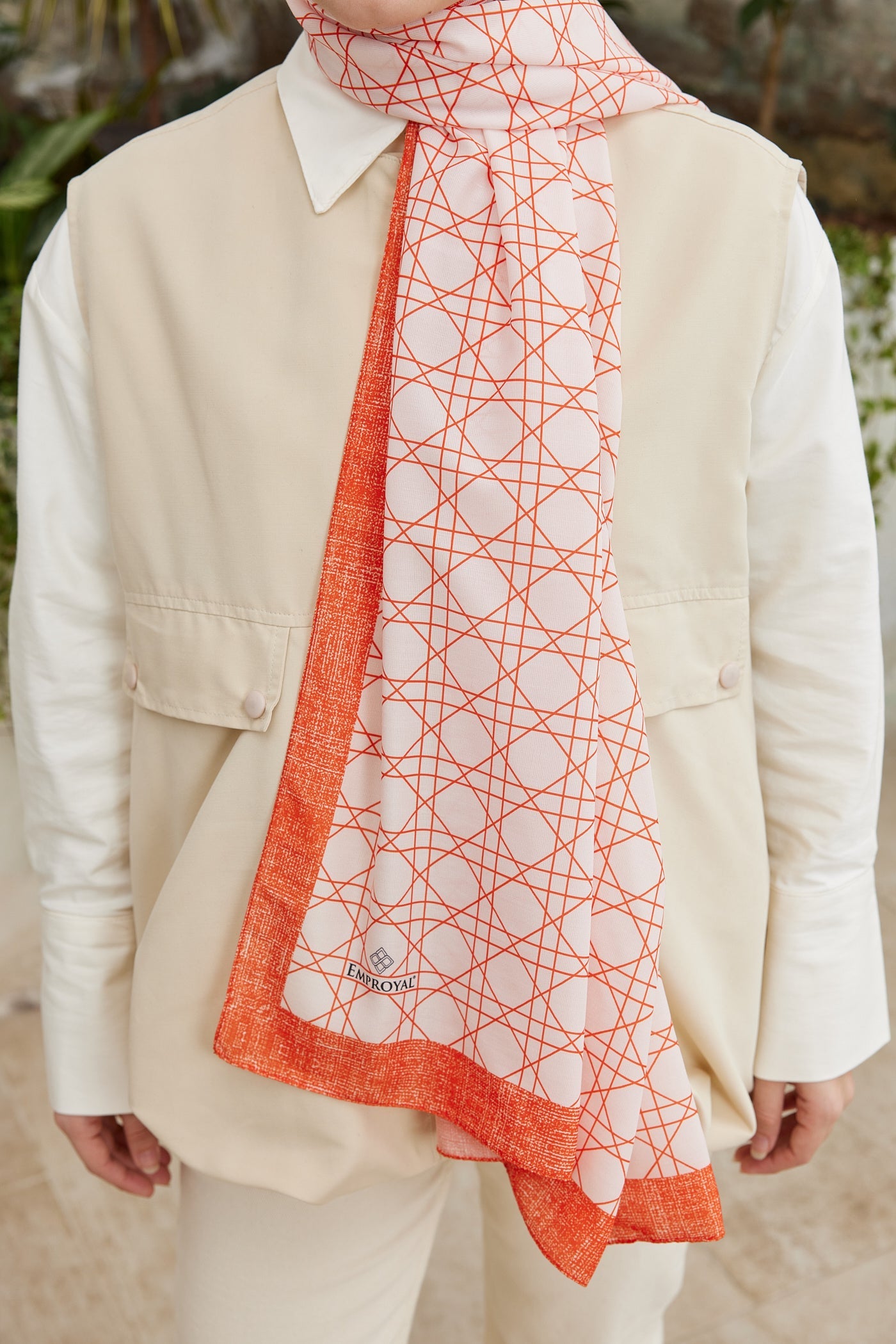 Pro Line Geometric Desen Şal - Turuncu