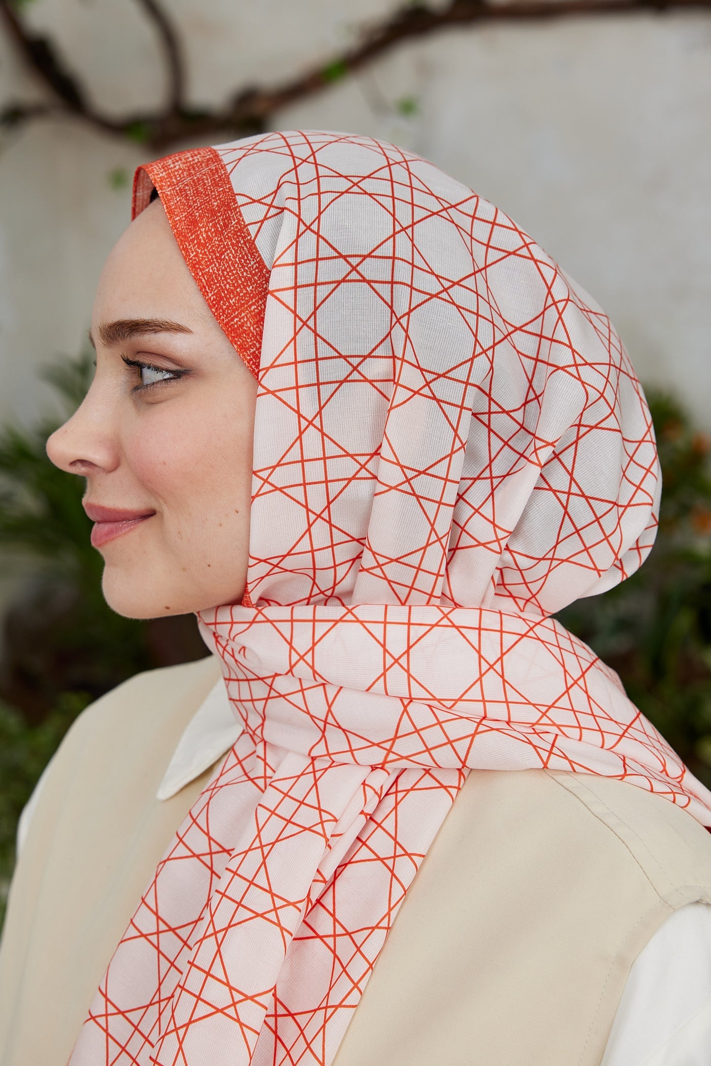 Pro Line Geometric Desen Şal - Turuncu