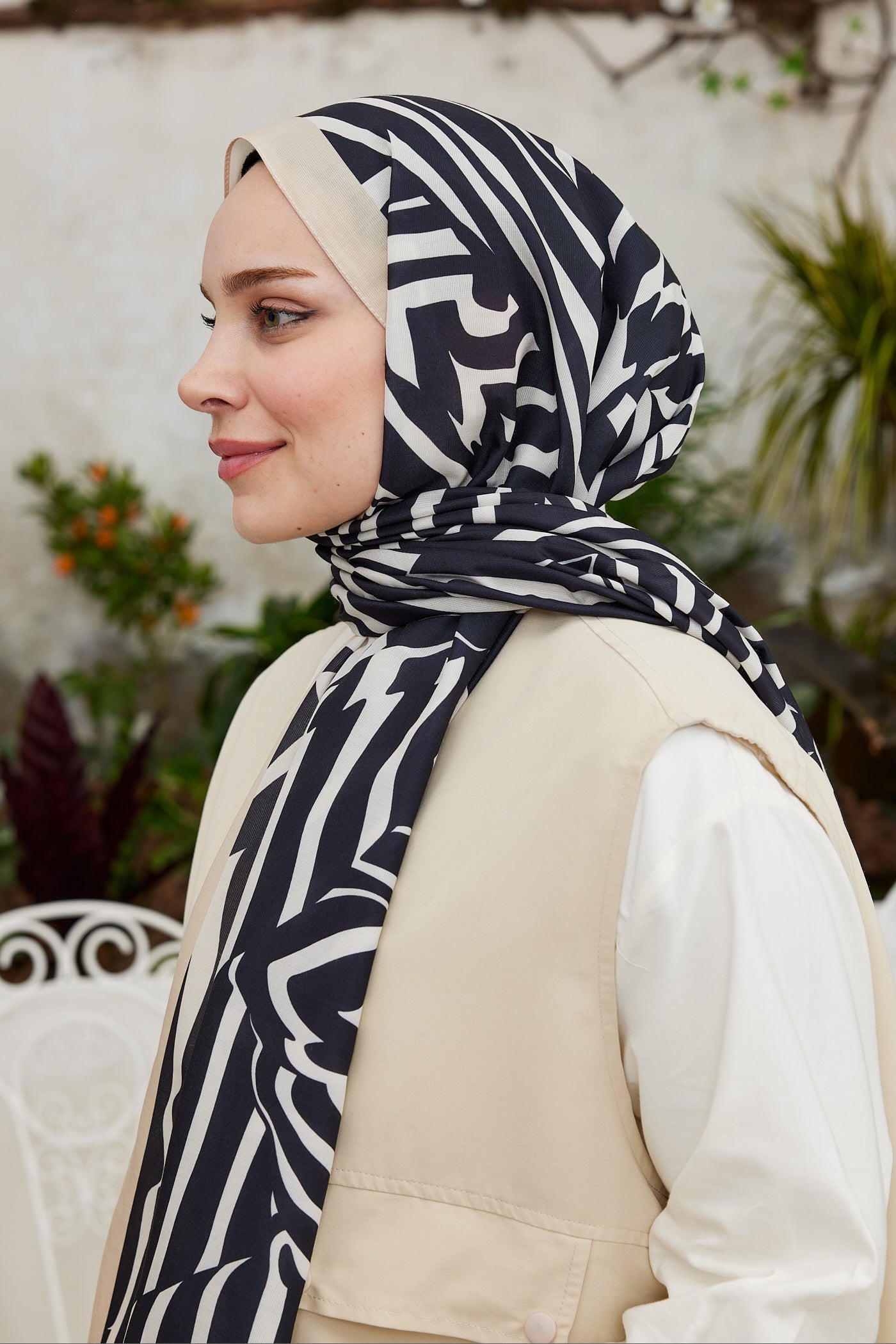 Pro Line Zebra Desen Şal - Siyah - Bej