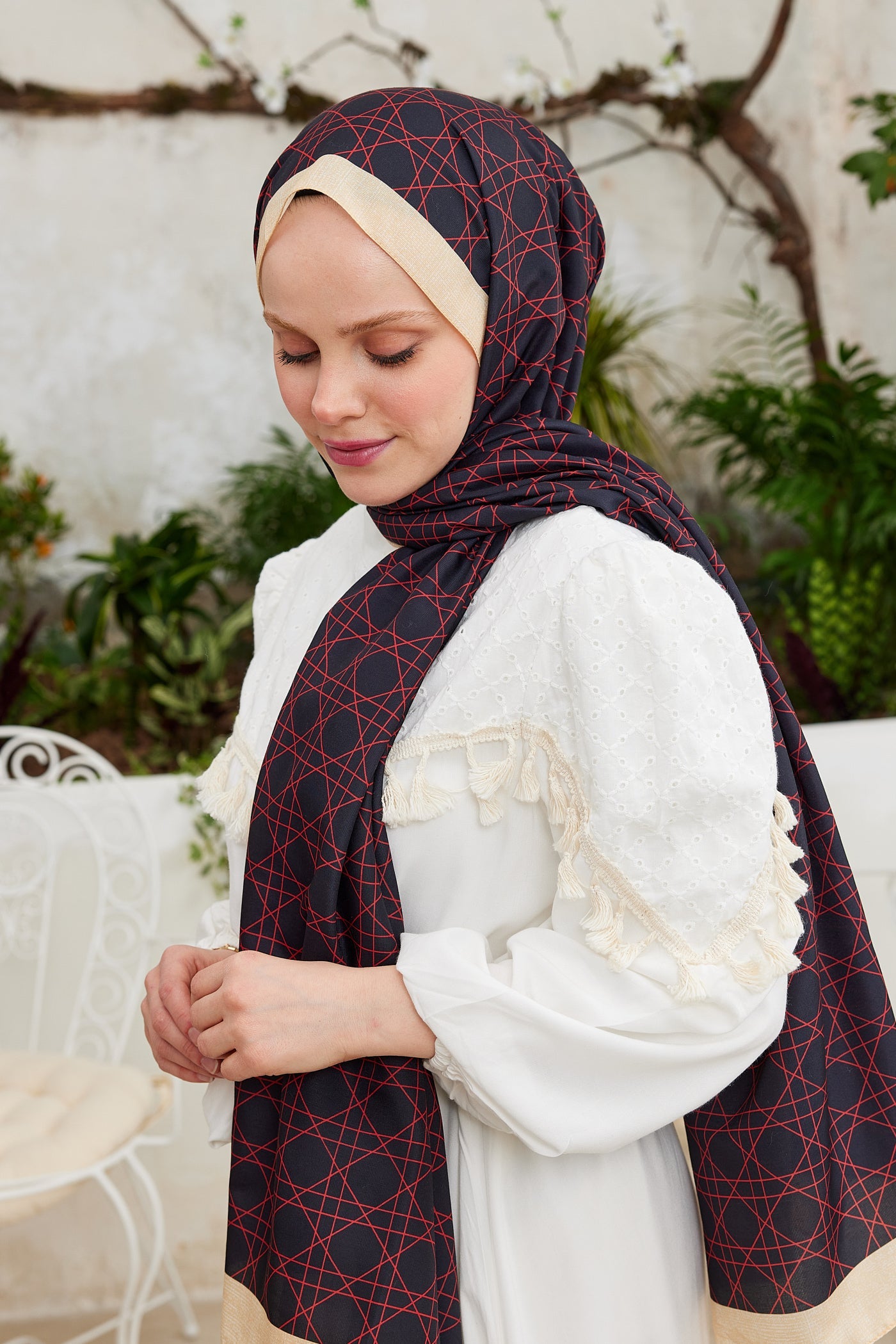 Pro Line Geometric Desen Şal - Bordo