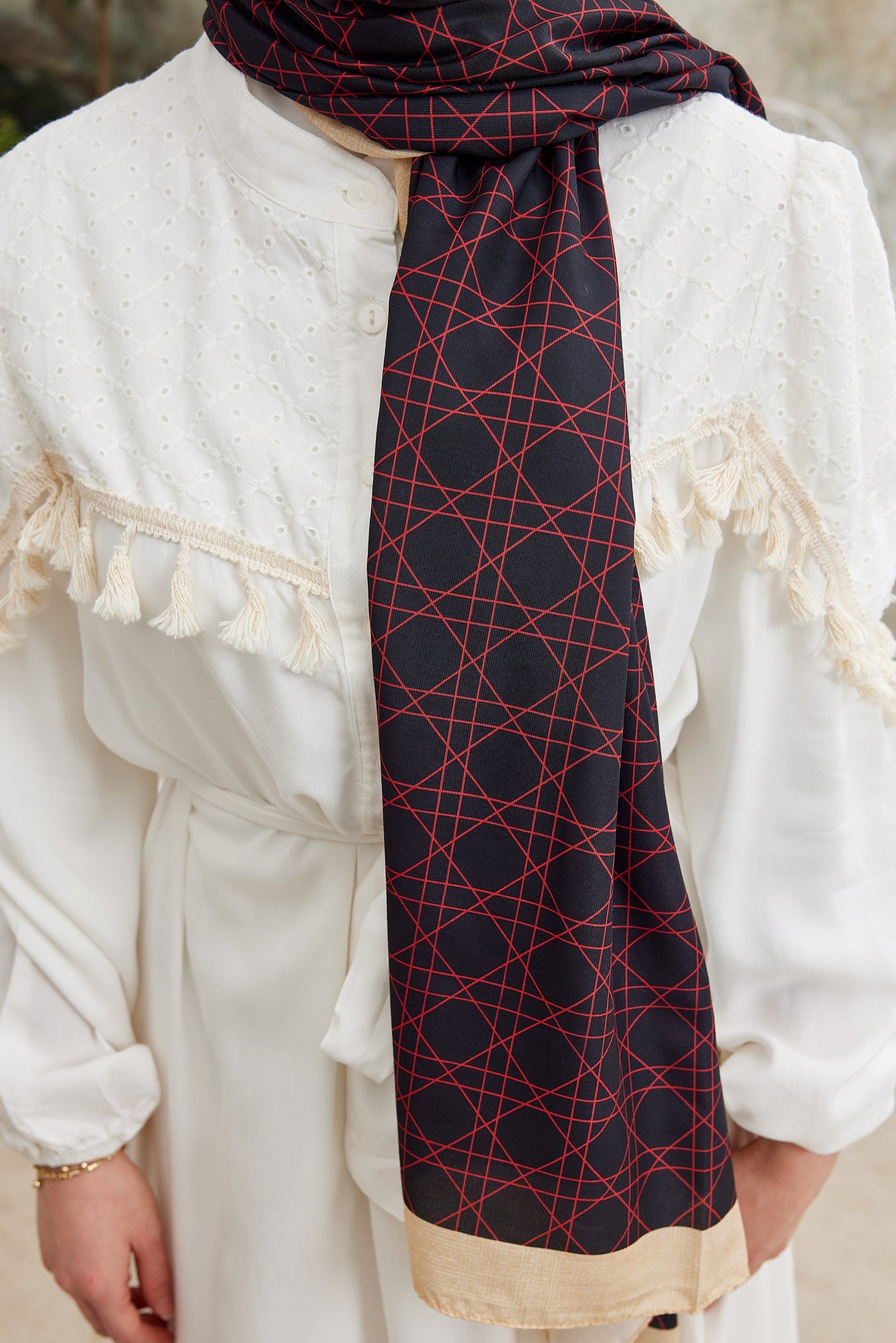 Pro Line Geometric Desen Şal - Bordo