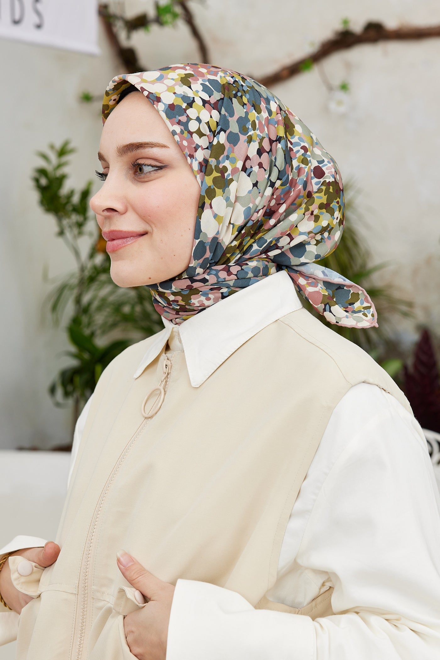 Pro Line Lavin Desen Eşarp - Gül Kurusu - Krem