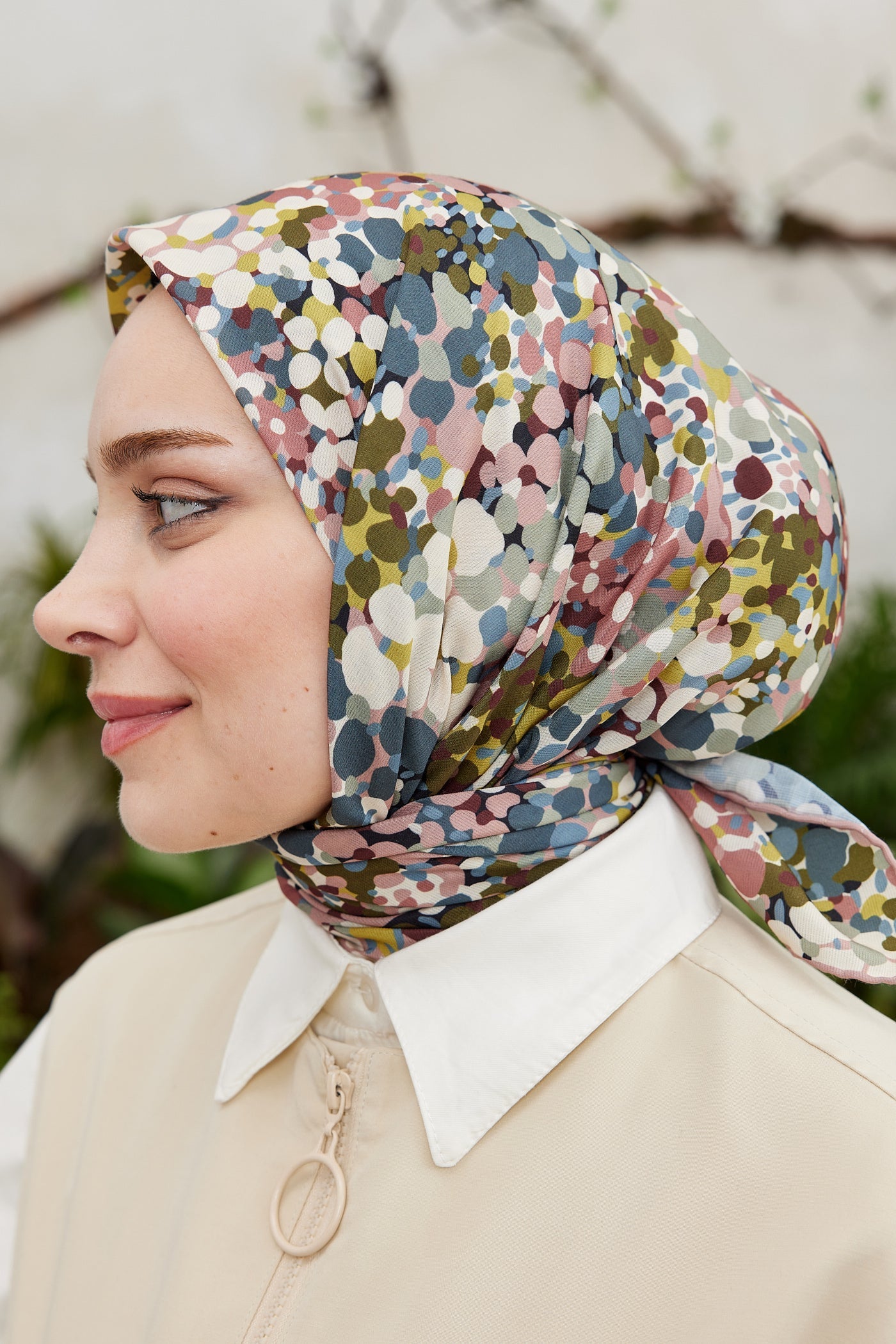 Pro Line Lavin Desen Eşarp - Gül Kurusu - Krem