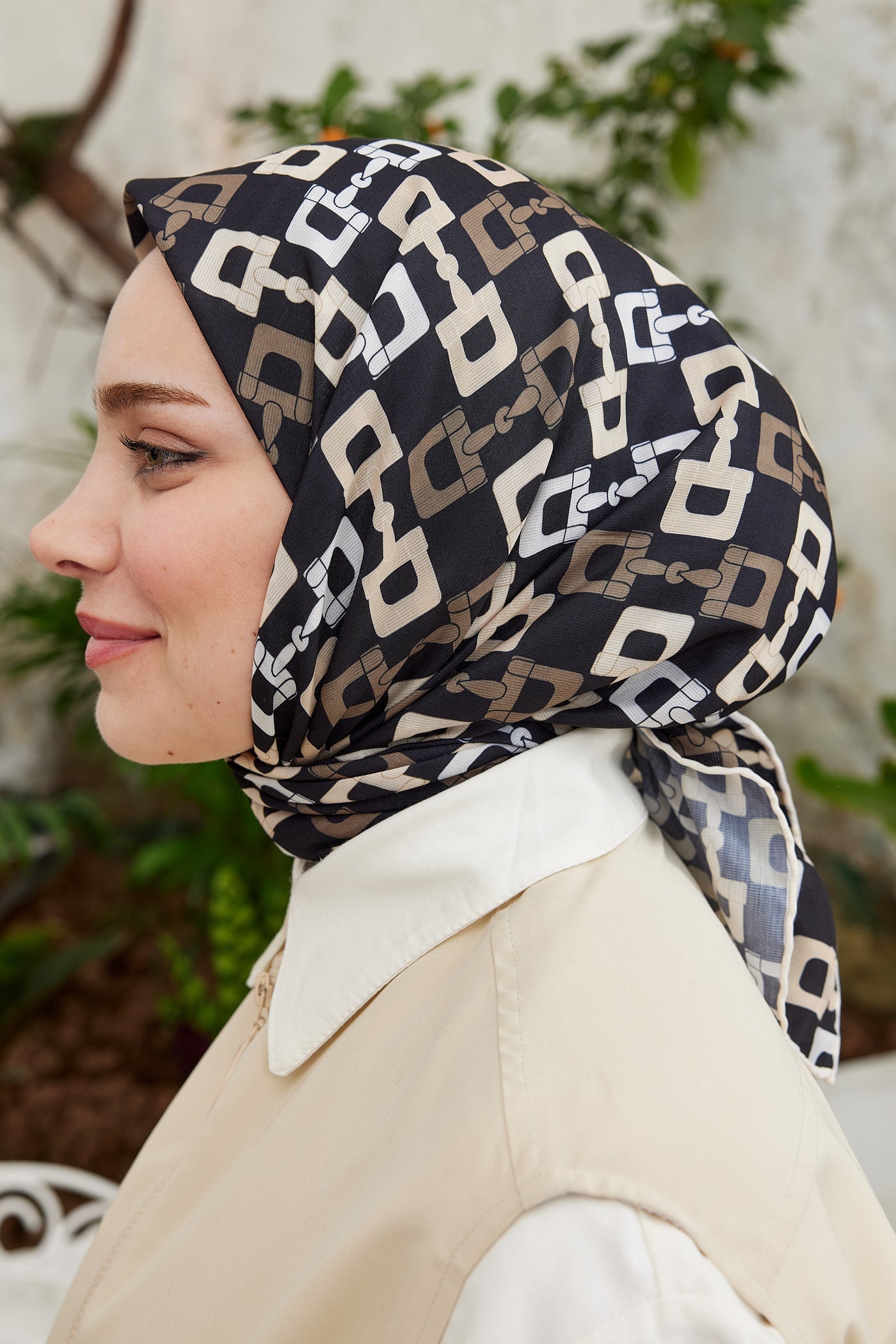 Pro Line Zincir Desen Eşarp - Bej - Kahverengi