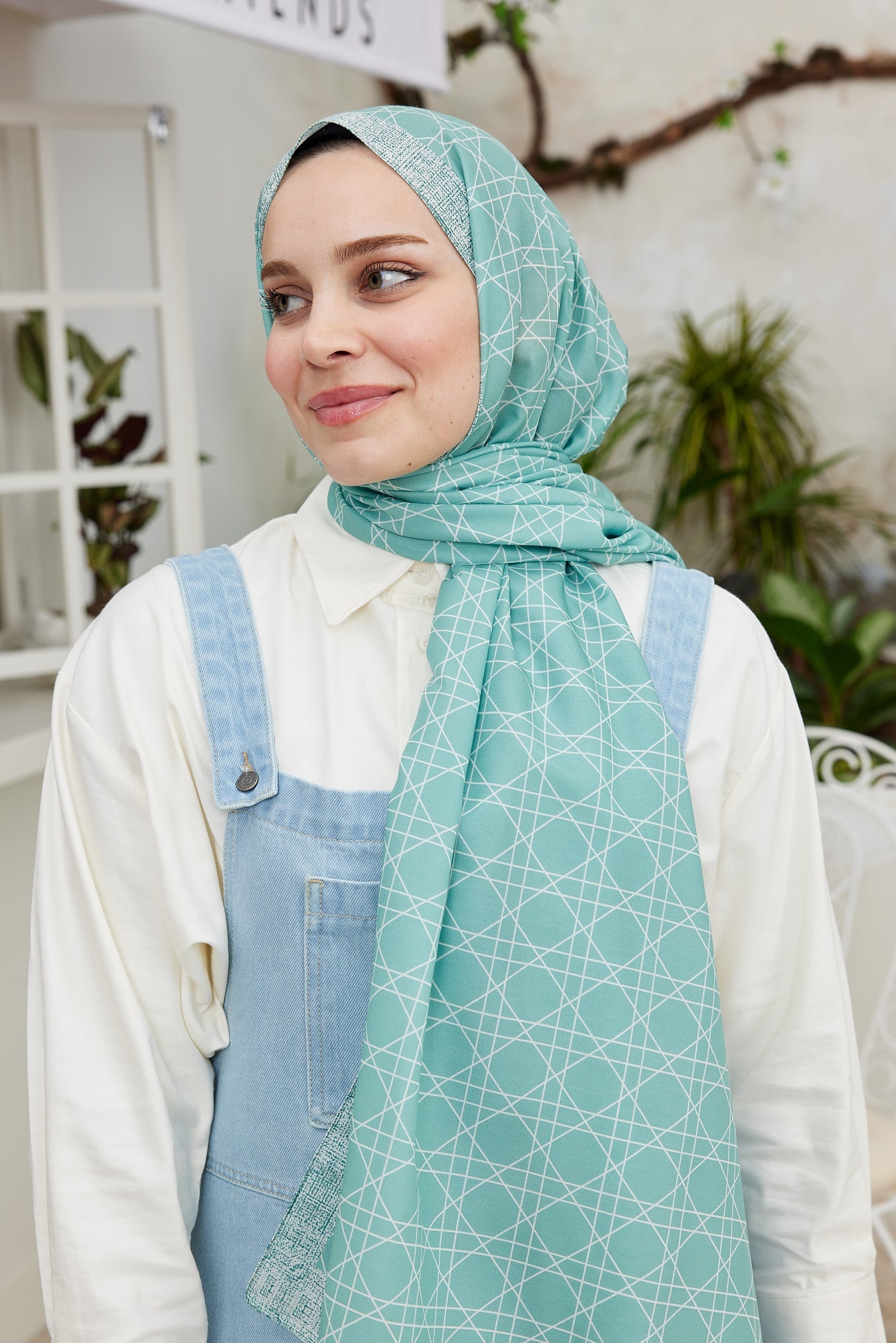 Pro Line Geometric Desen Şal - Turkuaz