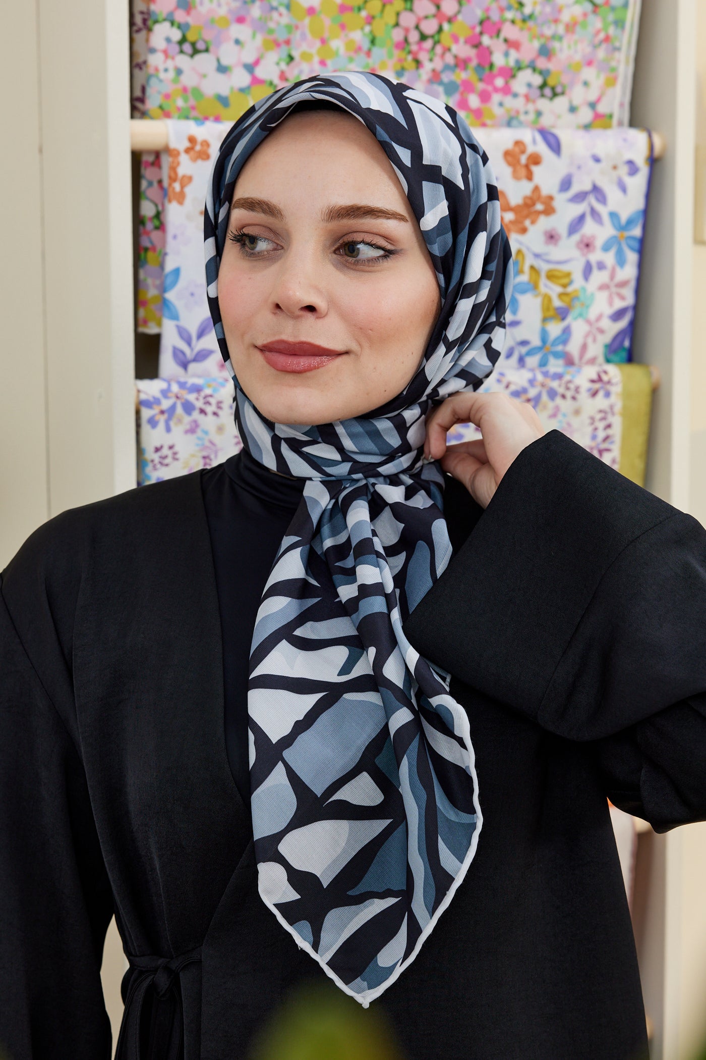 Pro Line Chloe Desen Eşarp - Siyah - Beyaz