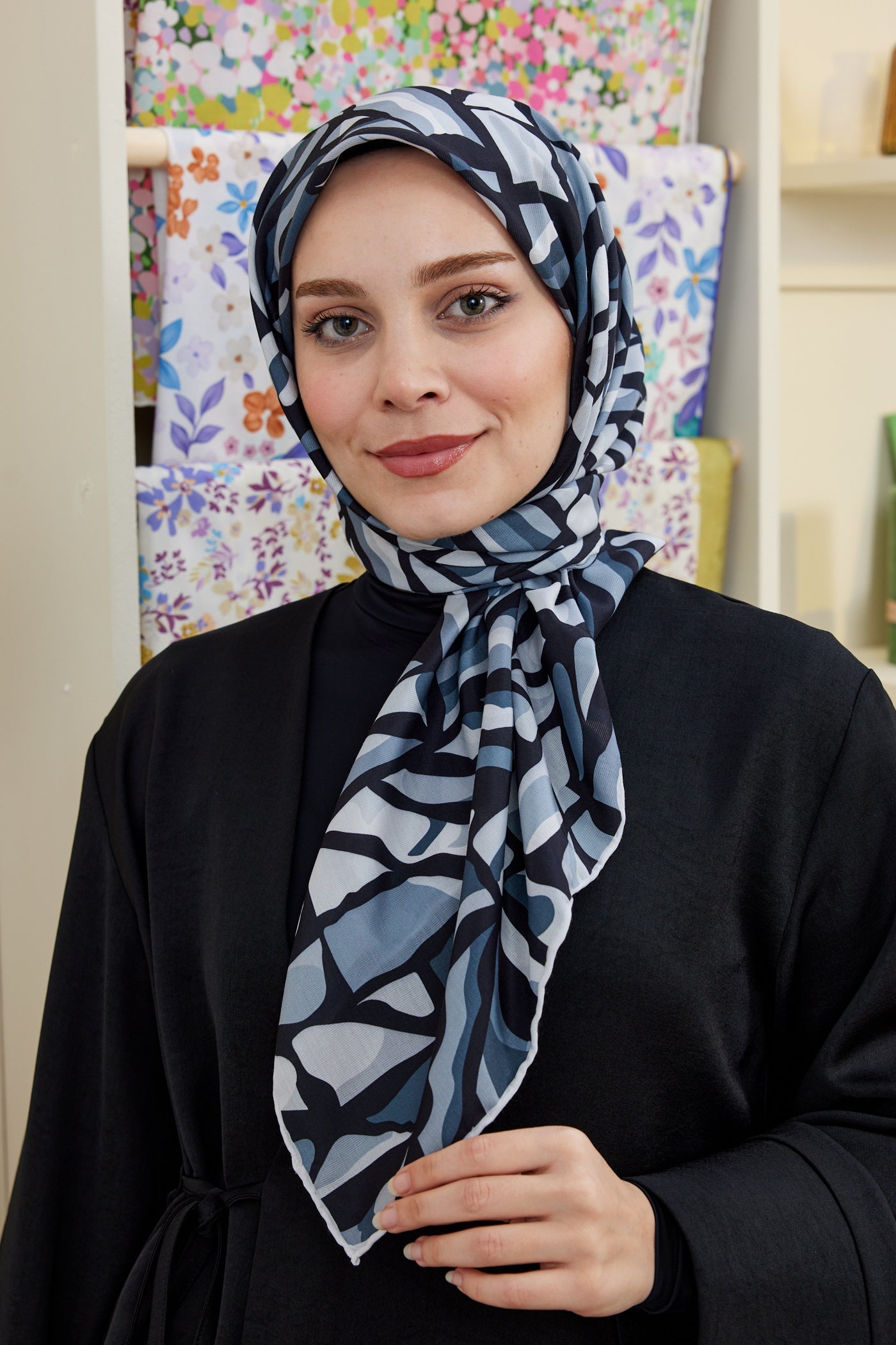 Pro Line Chloe Desen Eşarp - Siyah - Beyaz