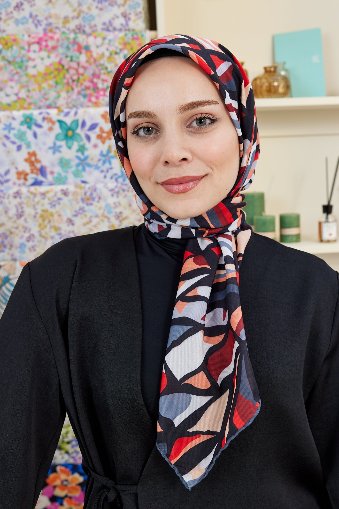 Pro Line Chloe Desen Eşarp - Kırmızı - Füme