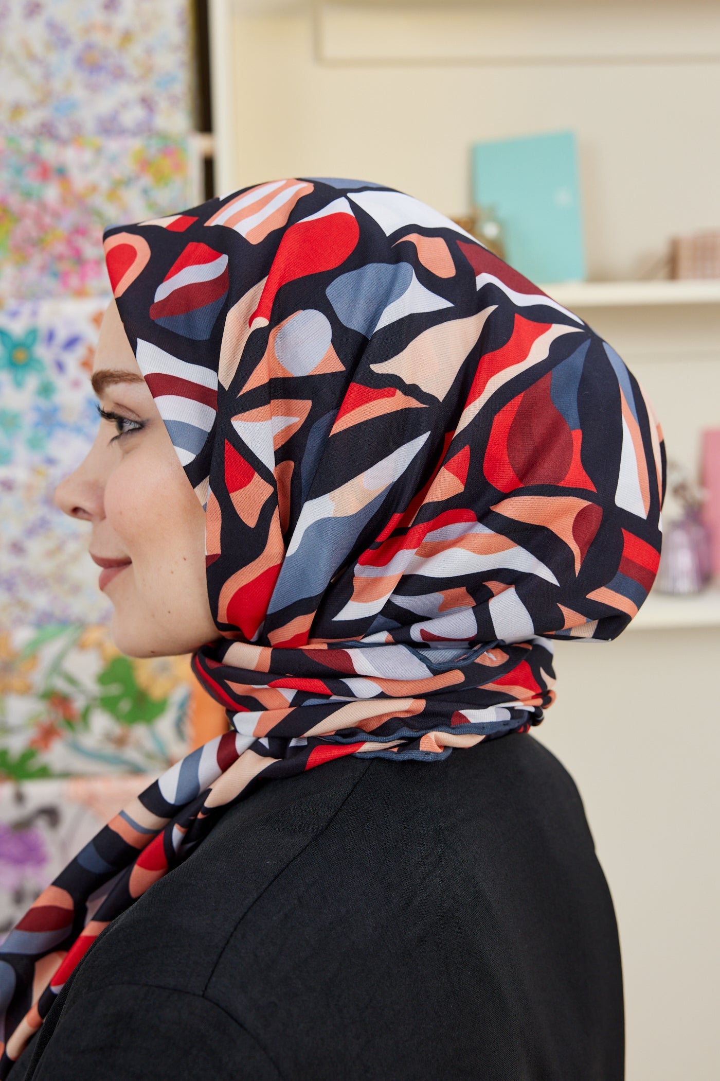 Pro Line Chloe Desen Eşarp - Kırmızı - Füme