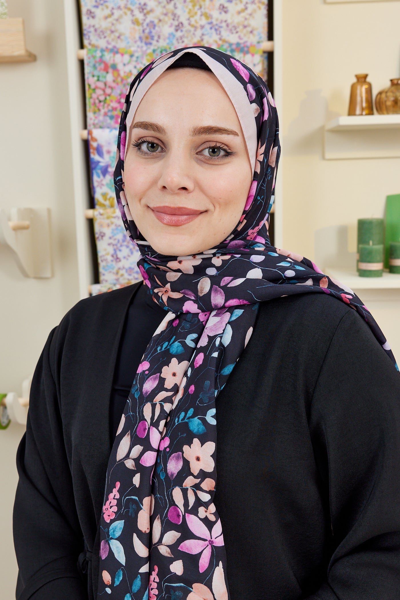 Pro Line Mimosa Desen Şal - Pembe - Siyah