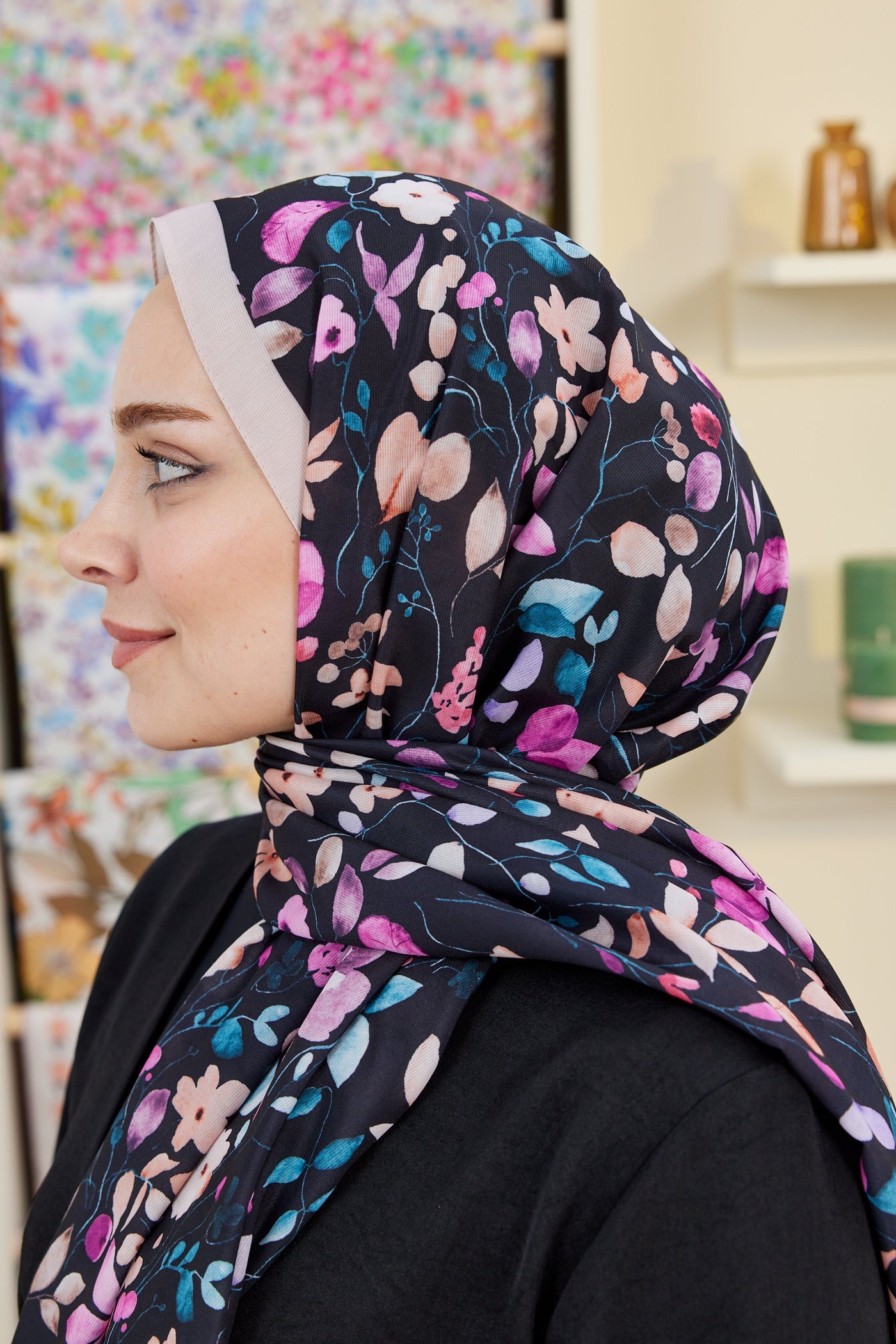 Pro Line Mimosa Desen Şal - Pembe - Siyah