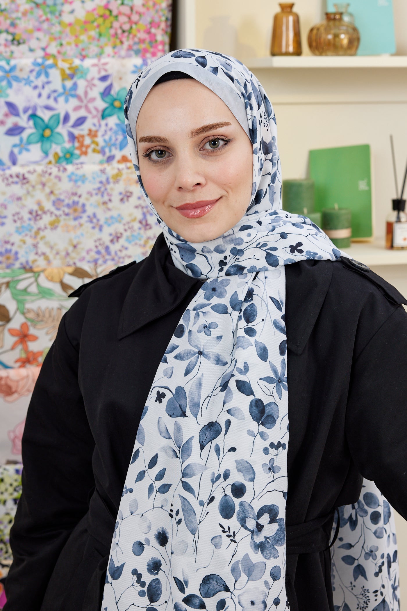 Pro Line Mimosa Desen Şal - Beyaz - Gri