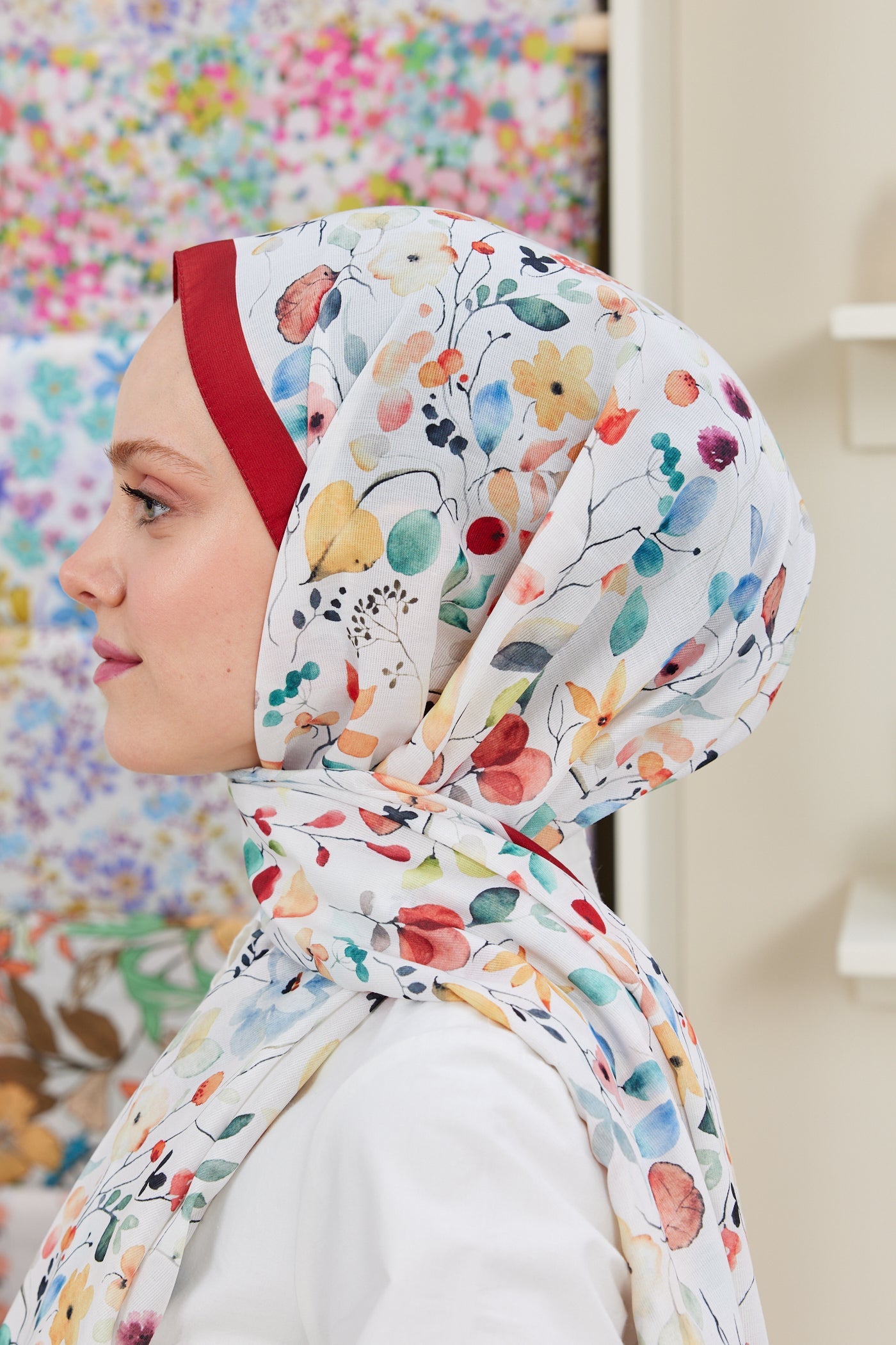 Pro Line Mimosa Desen Şal - Beyaz - Bordo