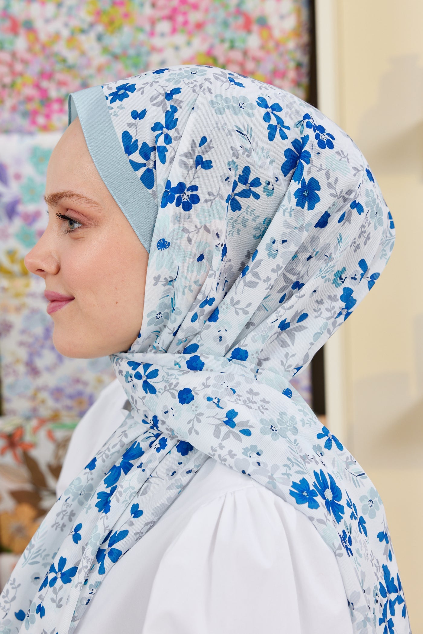 Pro Line Rosaline Desen Şal - Turkuaz - Lacivert