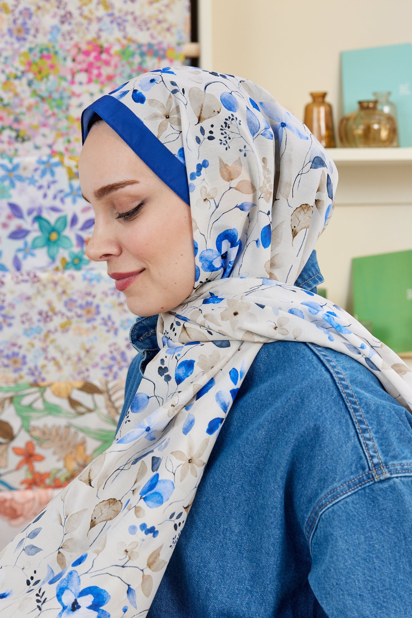 Pro Line Mimosa Desen Şal - Bej - Mavi