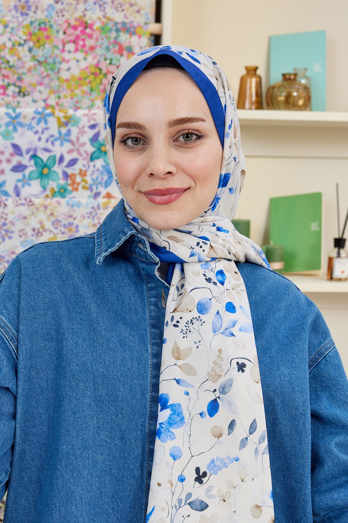 Pro Line Mimosa Desen Şal - Bej - Mavi